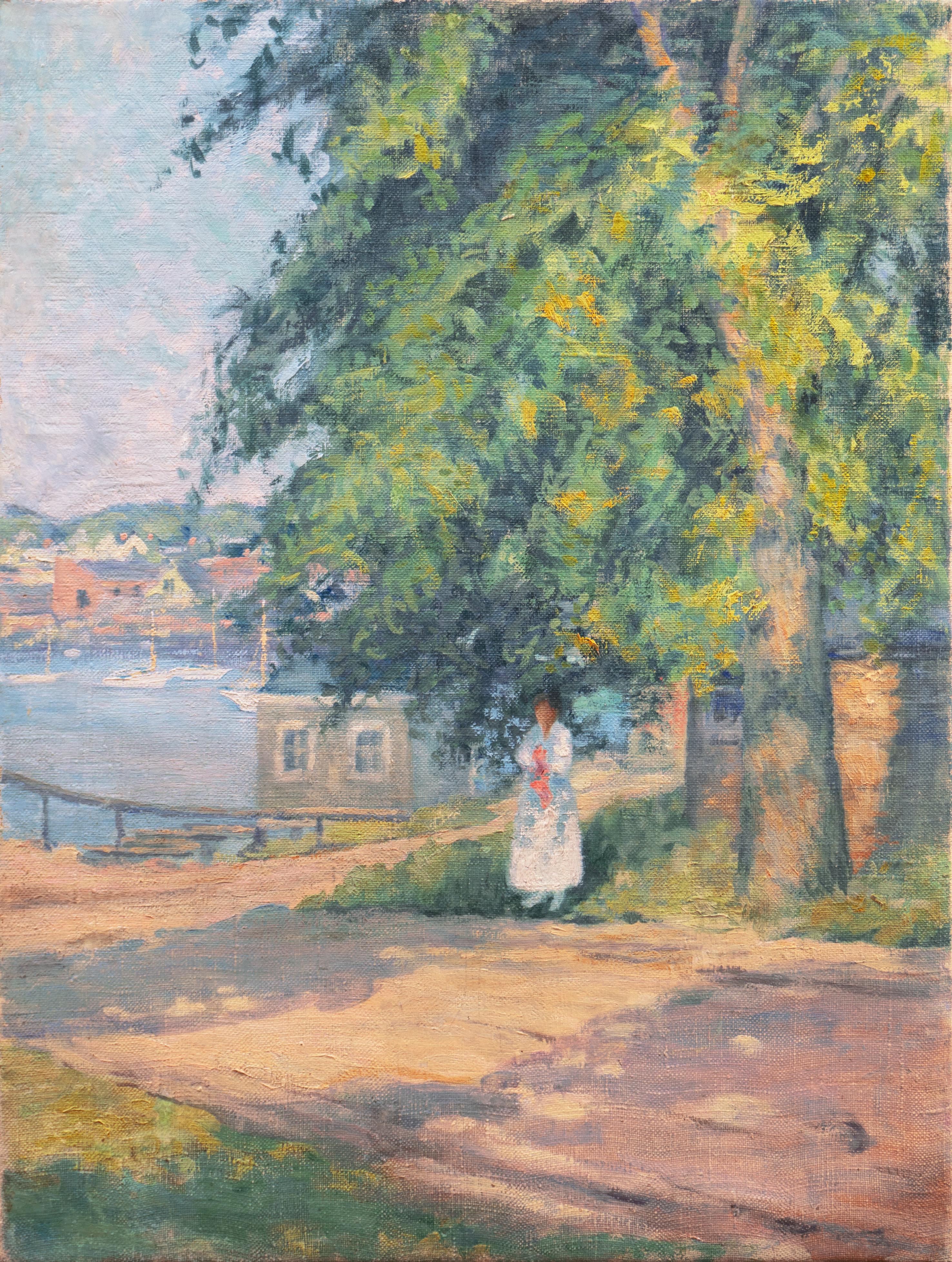 American School Landscape Painting - 'Waiting in the Shade', Early 20th Century American Impressionist School Figural