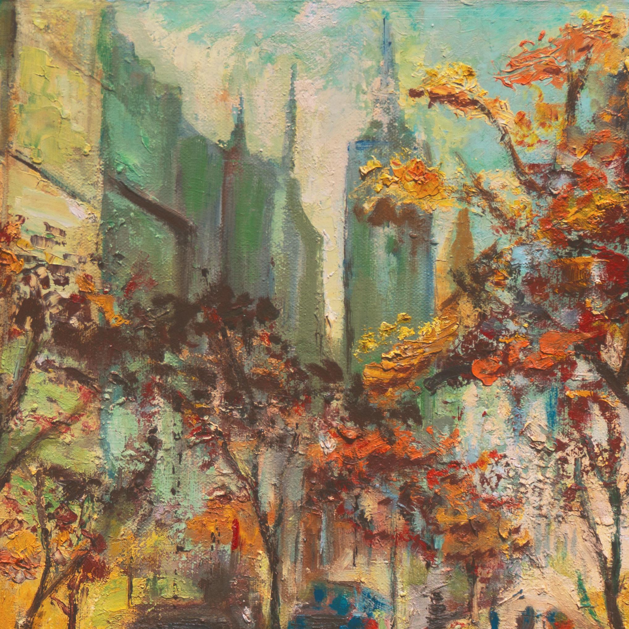 Autunno a New York, Empire State Building dalla Fifth Avenue', Vintage Manhattan - Painting Postimpressionismo di American School