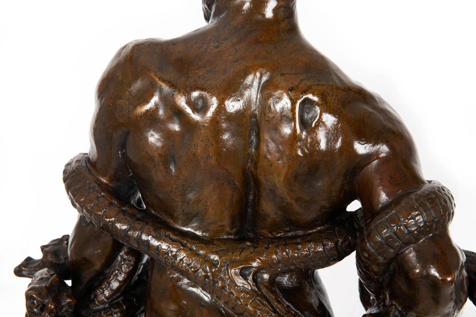 American School Art Deco Bronze Sculpture “Hercules & The Hydra” ca. 1940s For Sale 6