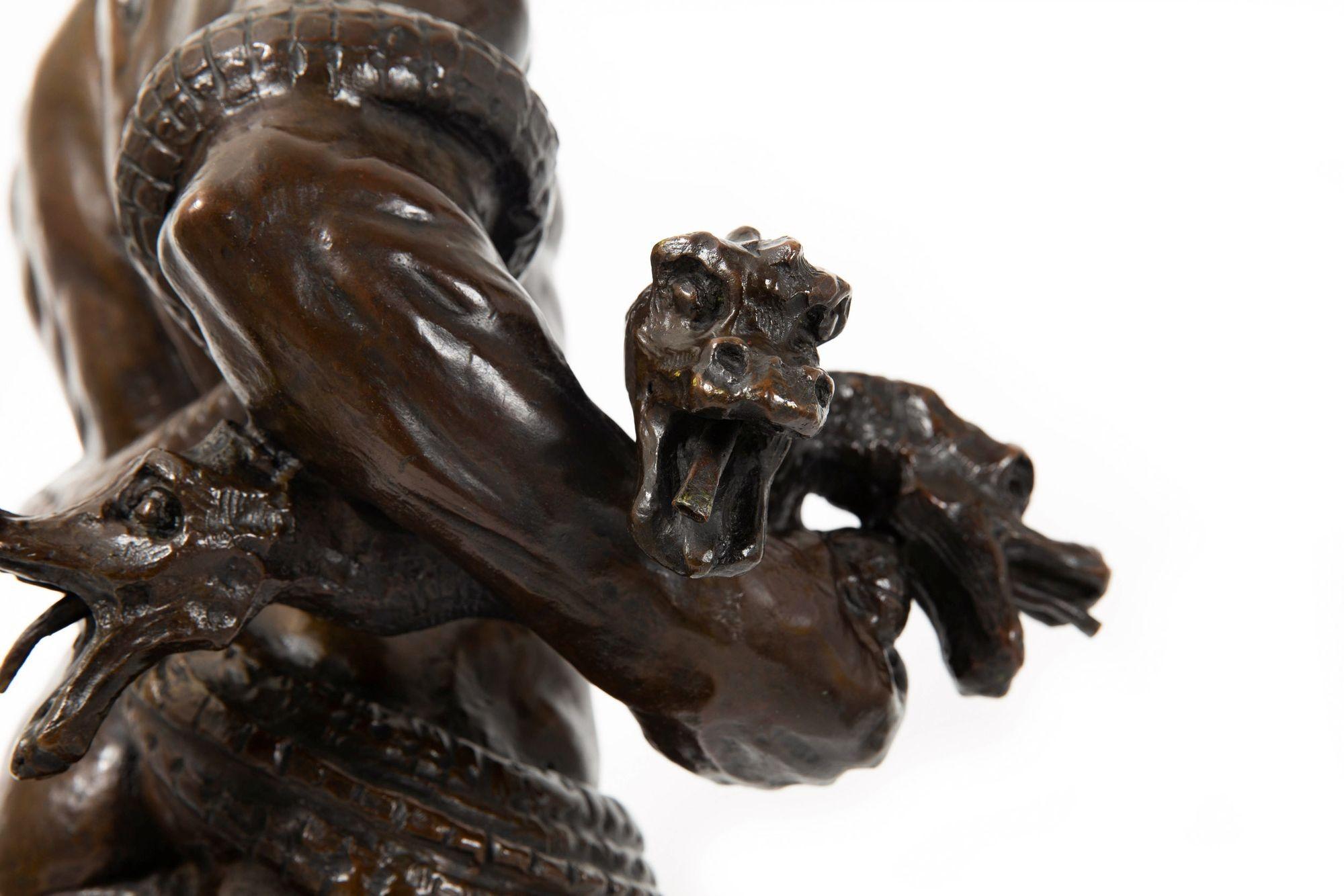 American School Art Deco Bronze Sculpture “Hercules & The Hydra” ca. 1940s For Sale 8