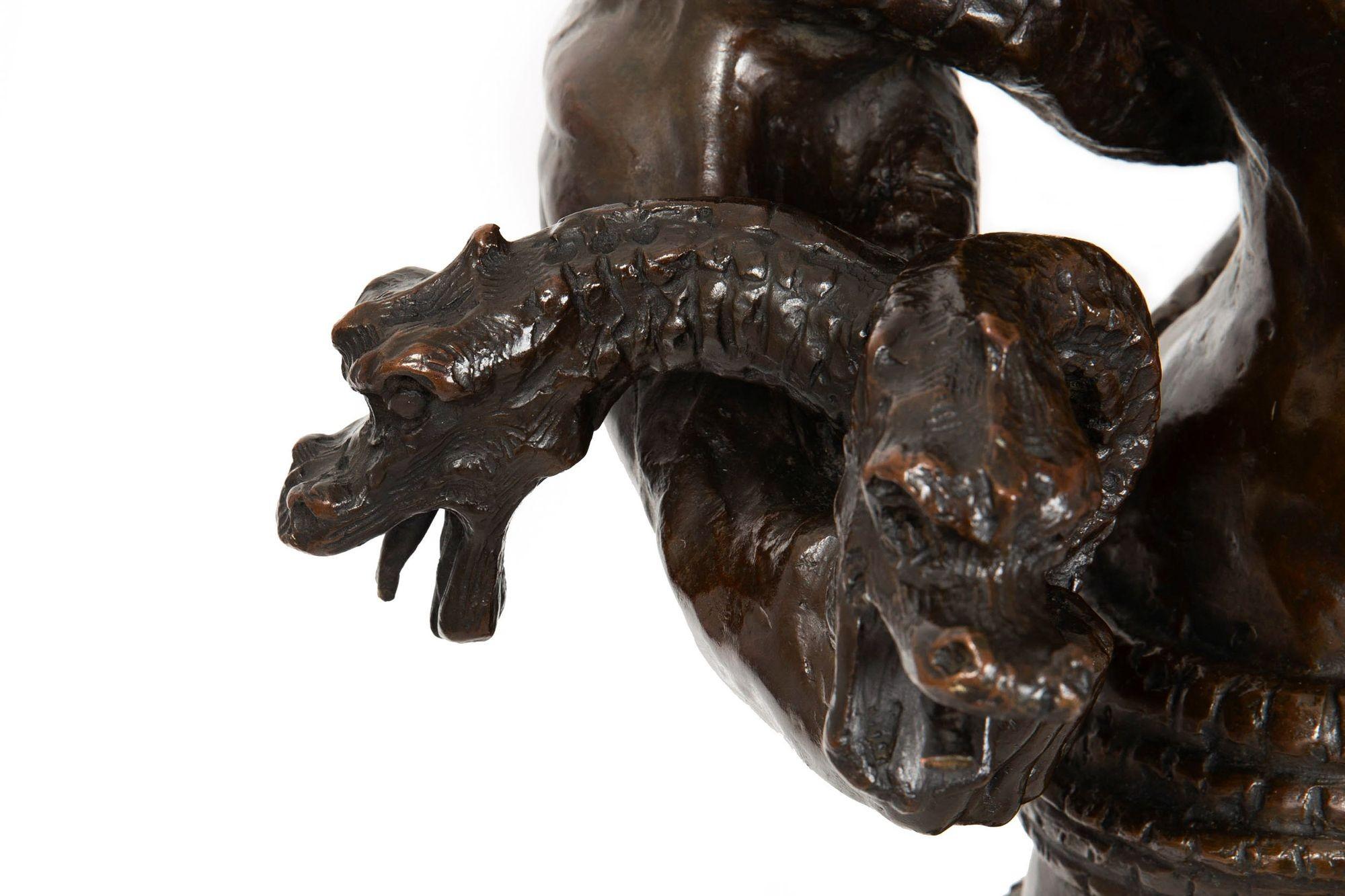 American School Art Deco Bronze Sculpture “Hercules & The Hydra” ca. 1940s For Sale 9