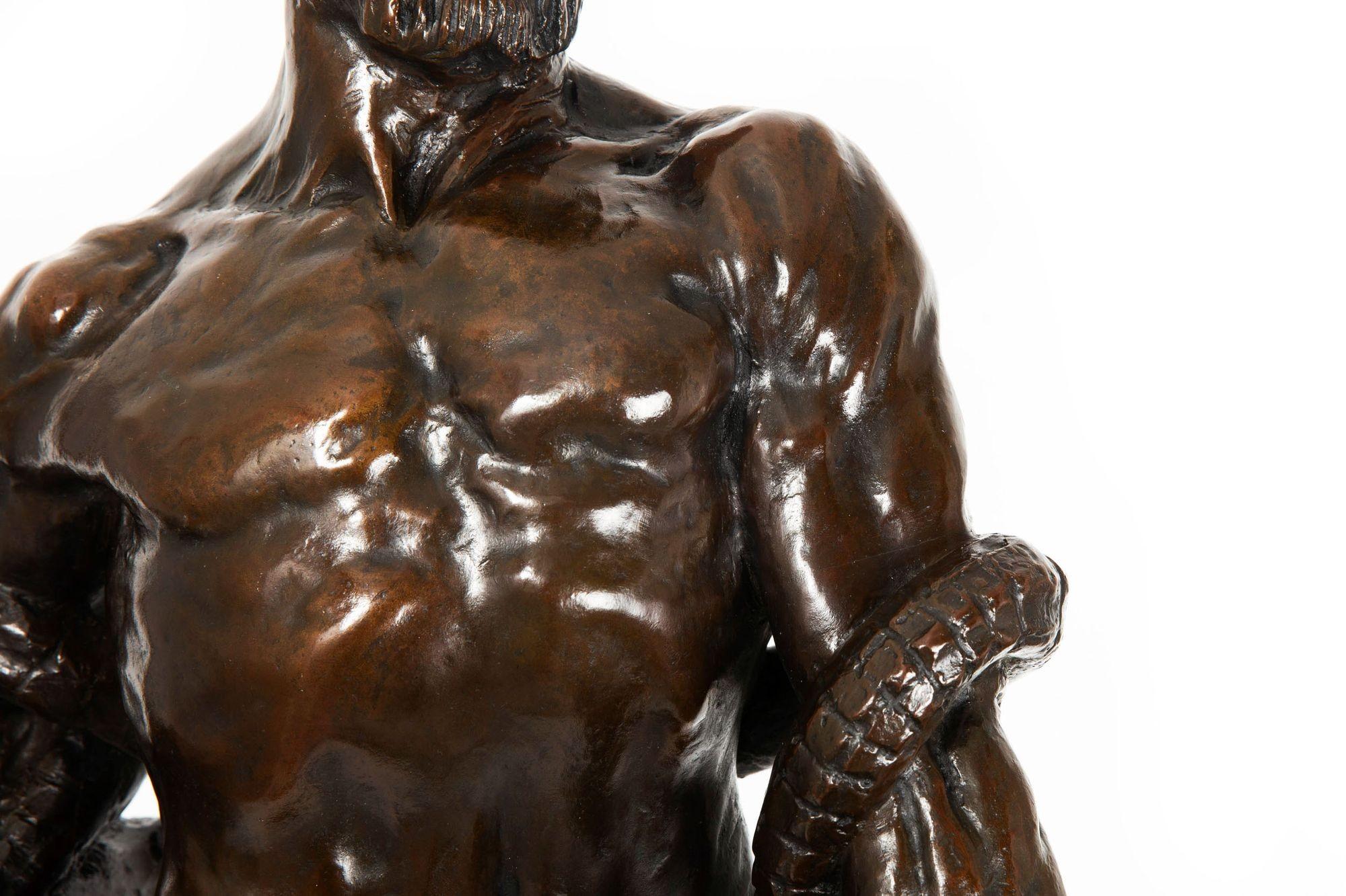 American School Art Deco Bronze Sculpture “Hercules & The Hydra” ca. 1940s For Sale 11