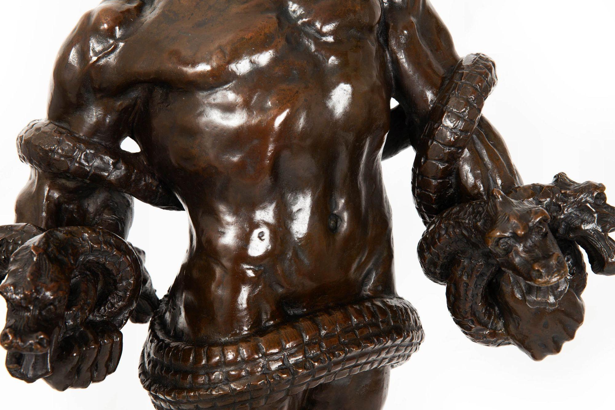 American School Art Deco Bronze Sculpture “Hercules & The Hydra” ca. 1940s For Sale 12