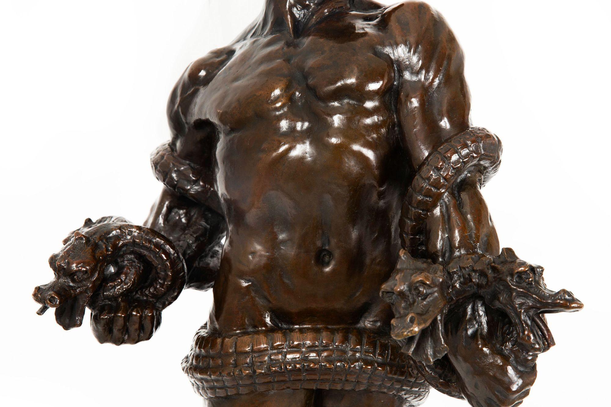 American School Art Deco Bronze Sculpture “Hercules & The Hydra” ca. 1940s For Sale 4