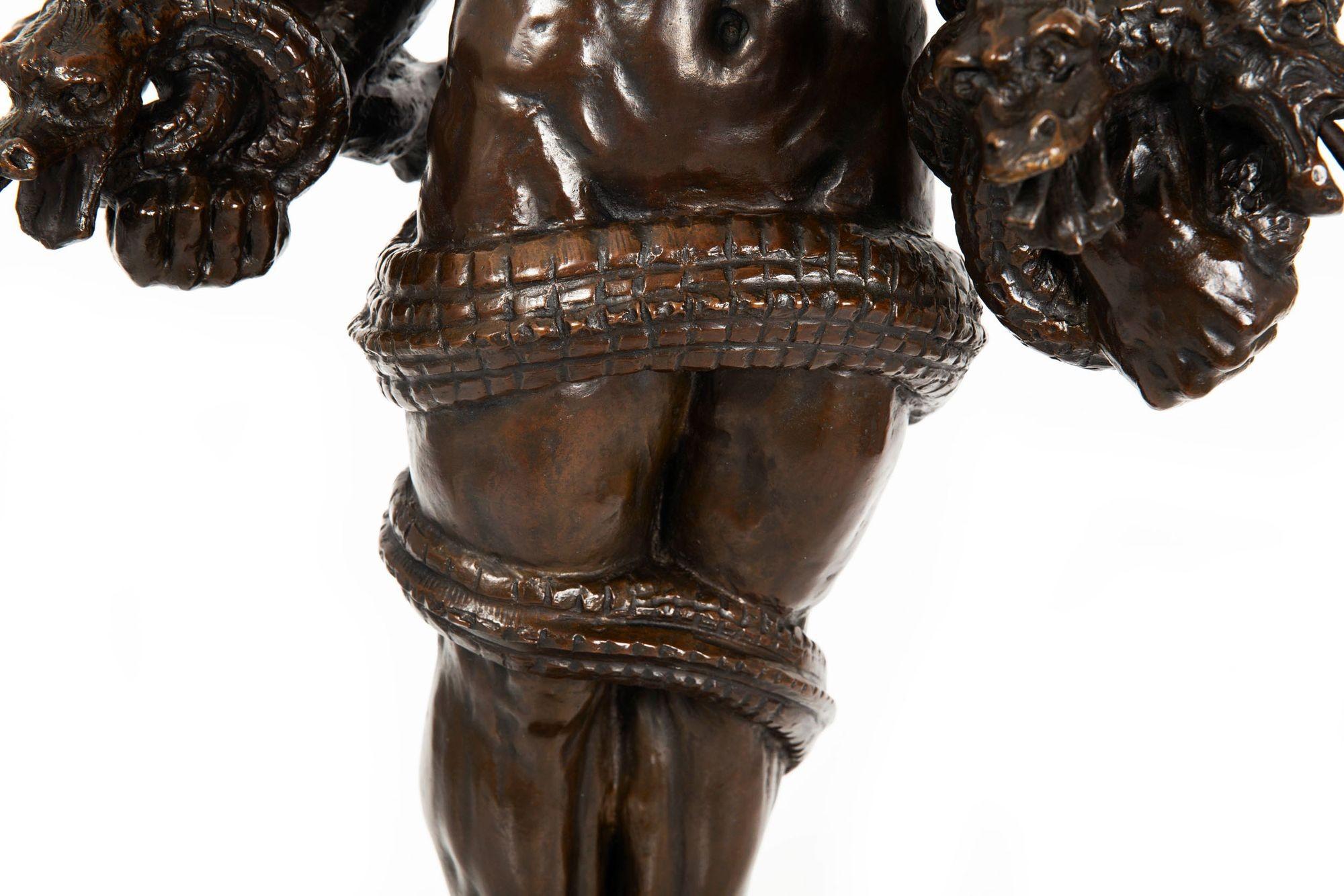 American School Art Deco Bronze Sculpture “Hercules & The Hydra” ca. 1940s For Sale 5