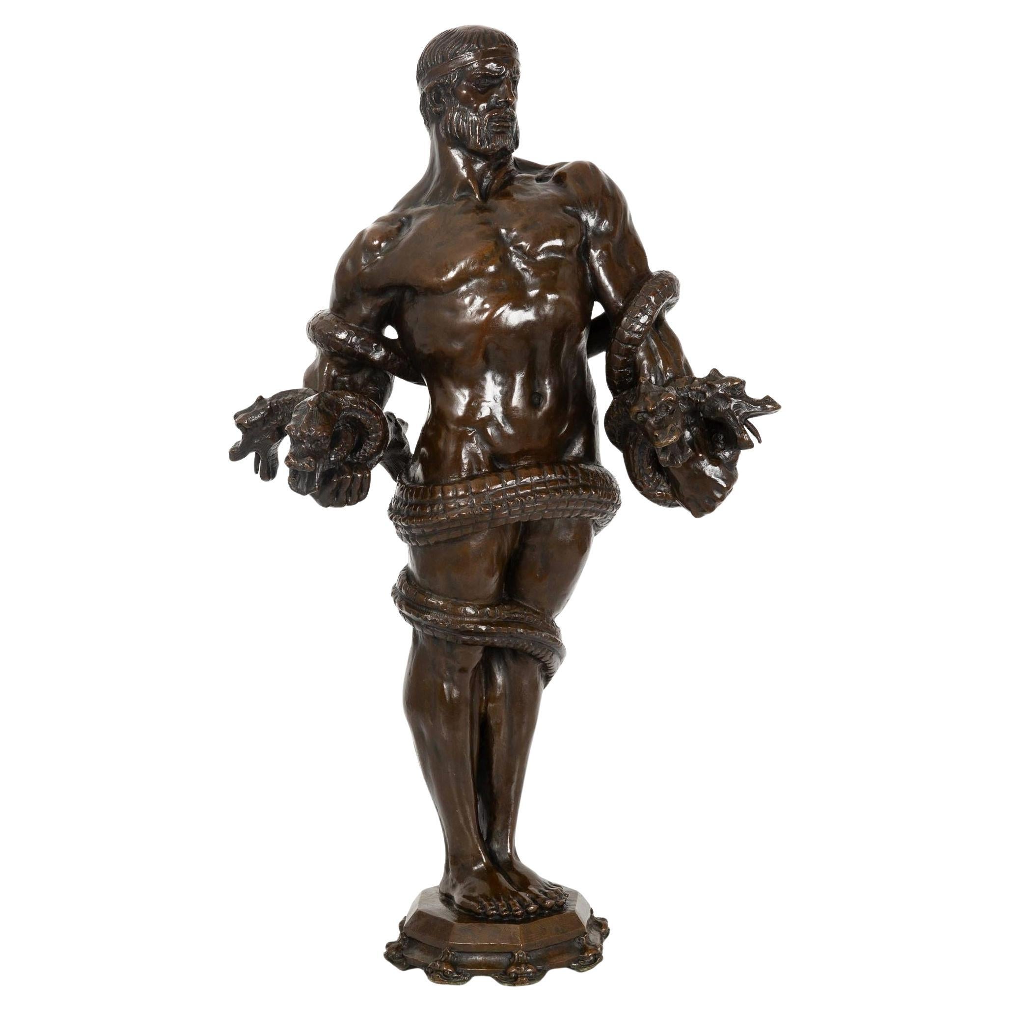 Escultura de bronce Art Decó de la Escuela Americana "Hércules y la Hidra" ca. 1940s