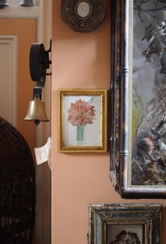 American School Circa 1840 Theorem Painting Of A Cactus Giltwood Frame Folk Art