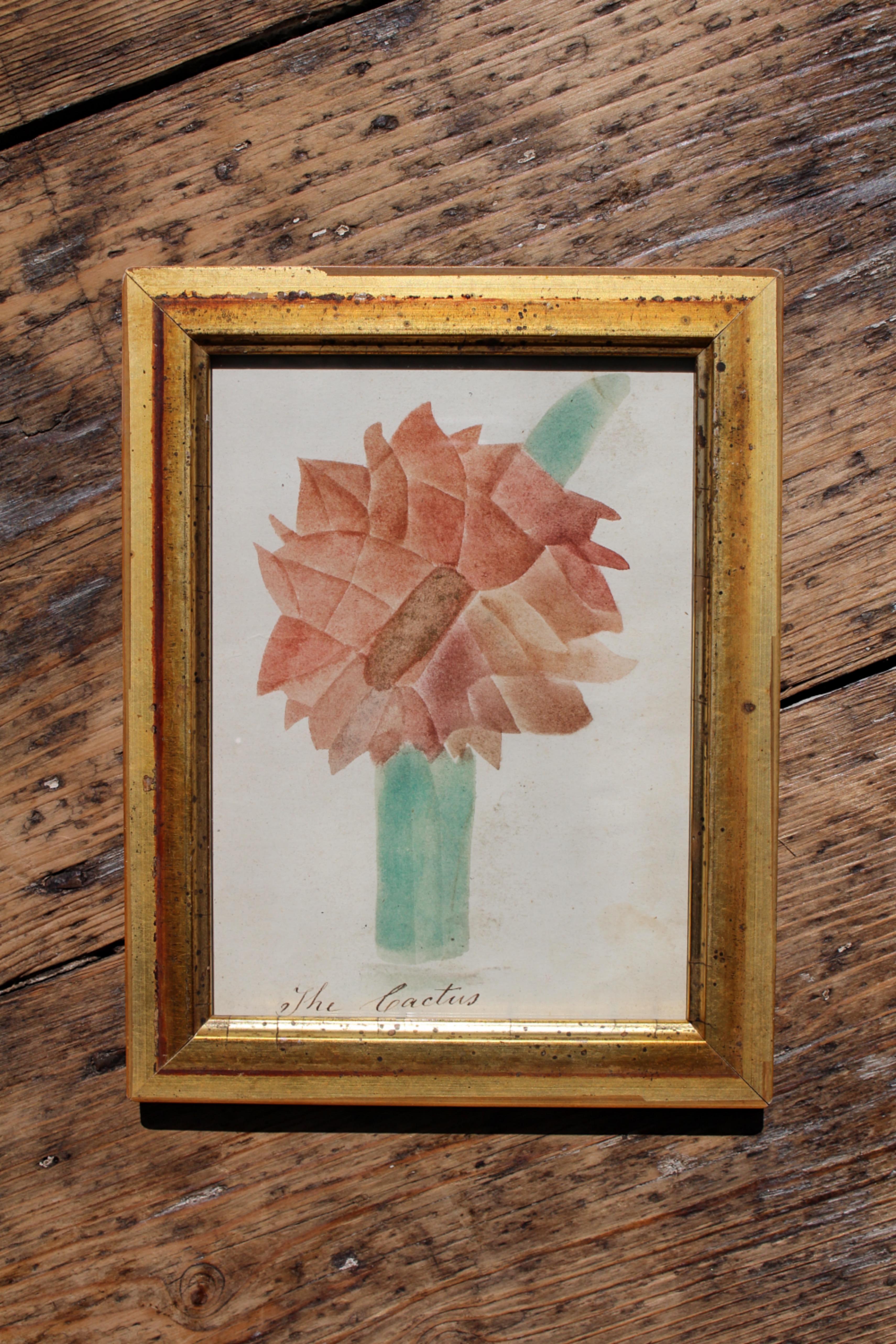 Escuela Americana Circa 1840 Teorema Pintura De Un Cactus Marco De Giltwood Arte Popular en Bueno estado para la venta en Lowestoft, GB