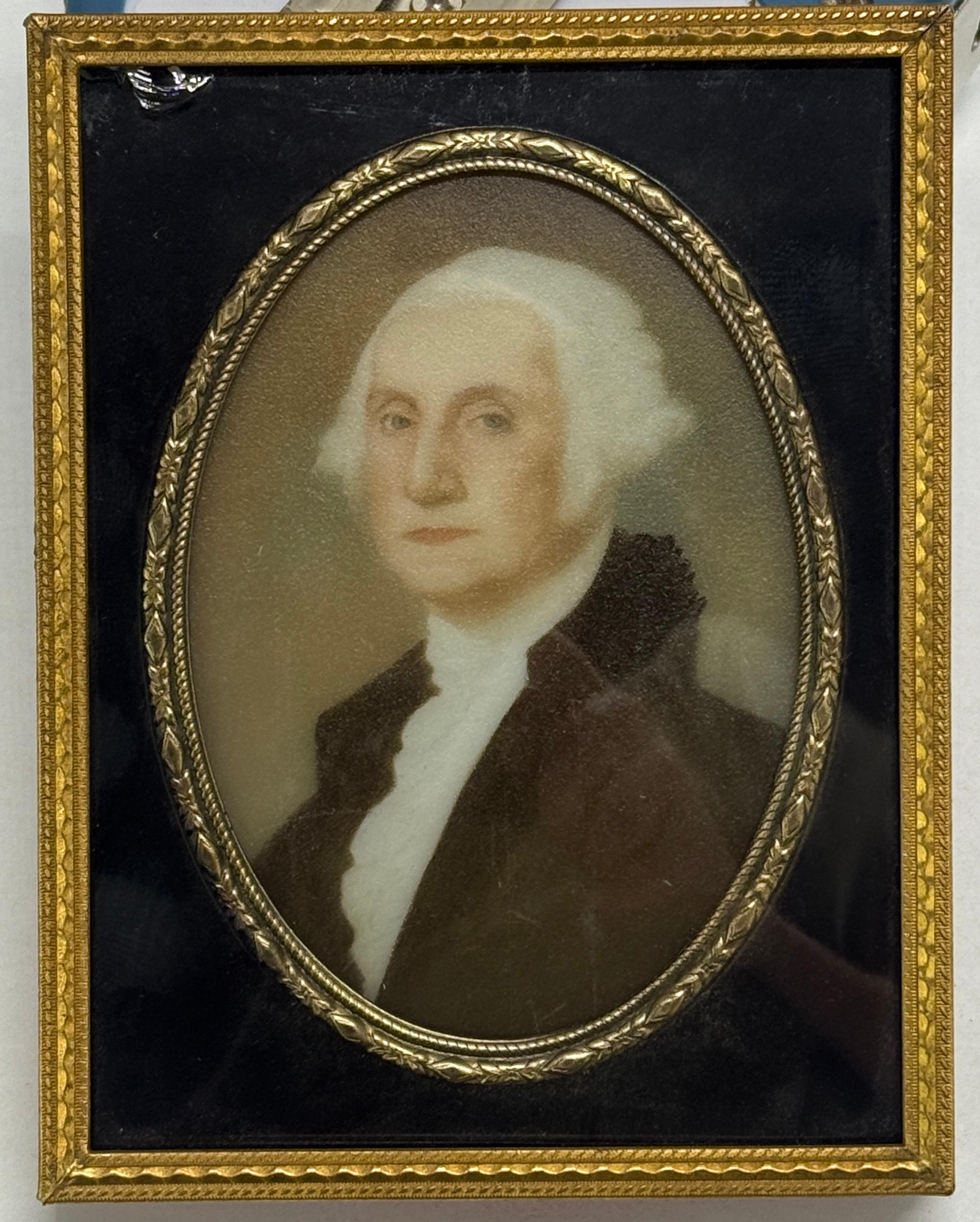 Retrato en miniatura en vidrio de la escuela americana de George Washington, mediados del siglo XIX Latón en venta