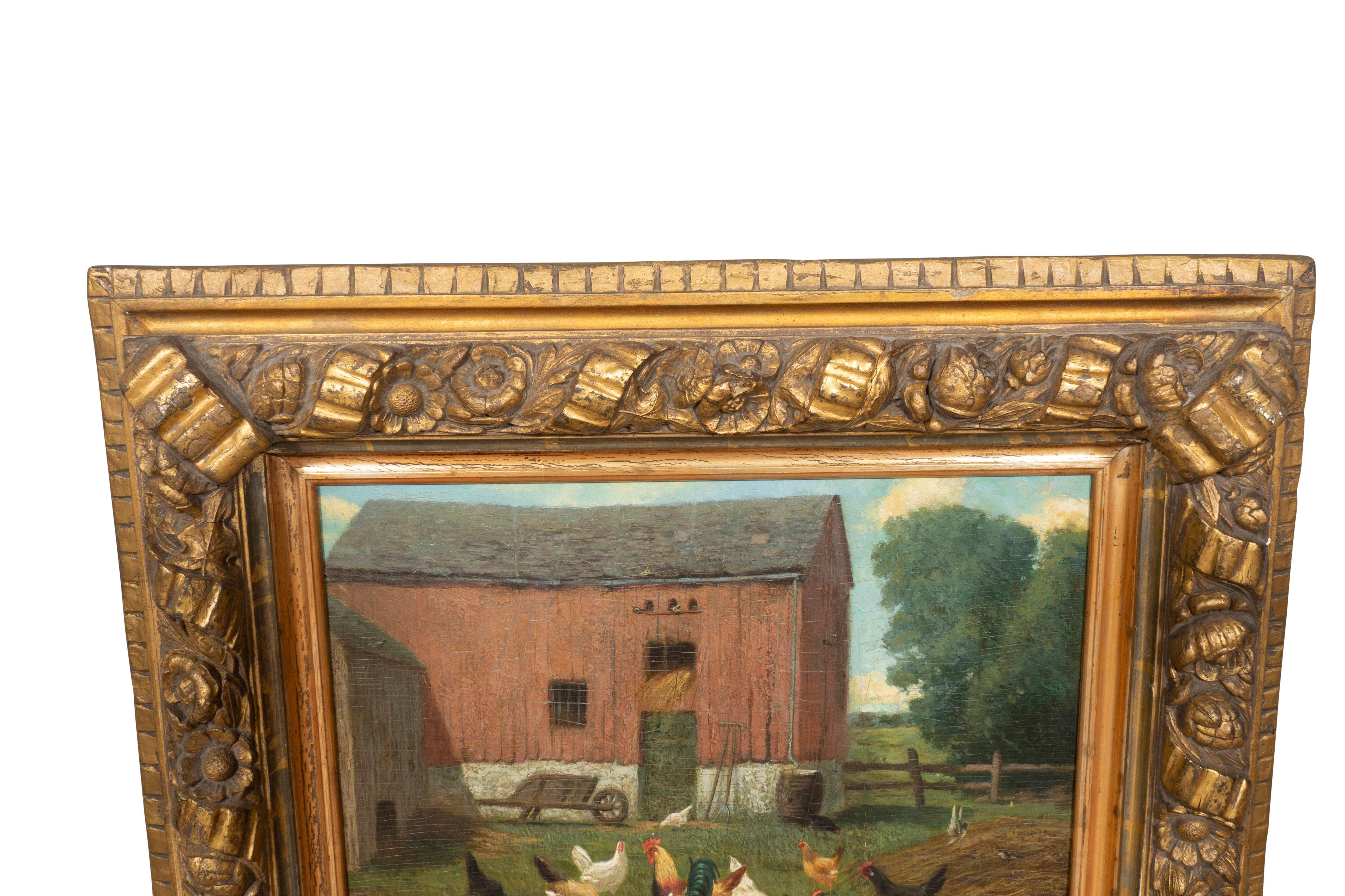 19th Century American School Oil on Panel Farm Scene For Sale