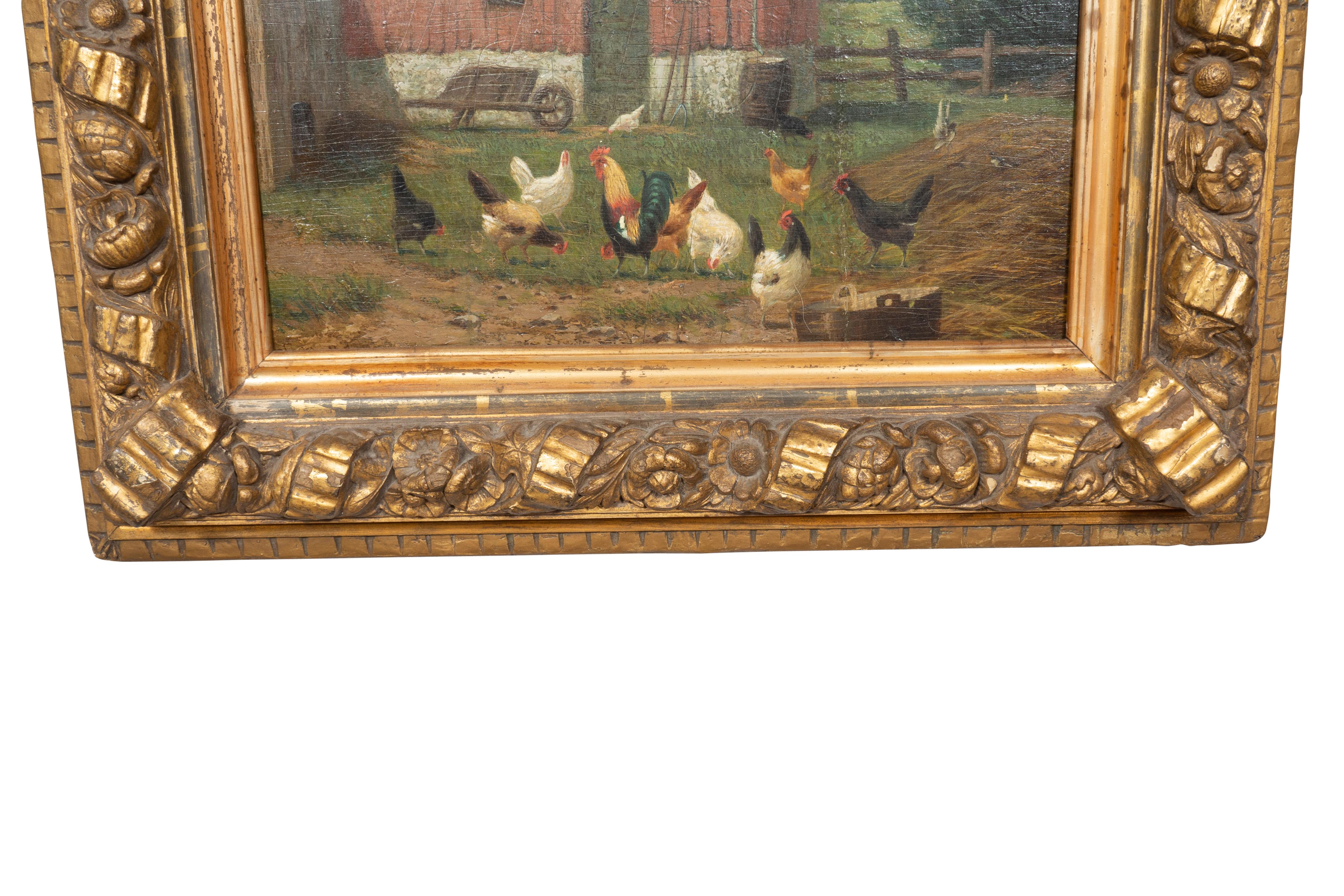 Wood American School Oil on Panel Farm Scene For Sale