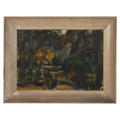 American School "Park Scene" Oil on Panel