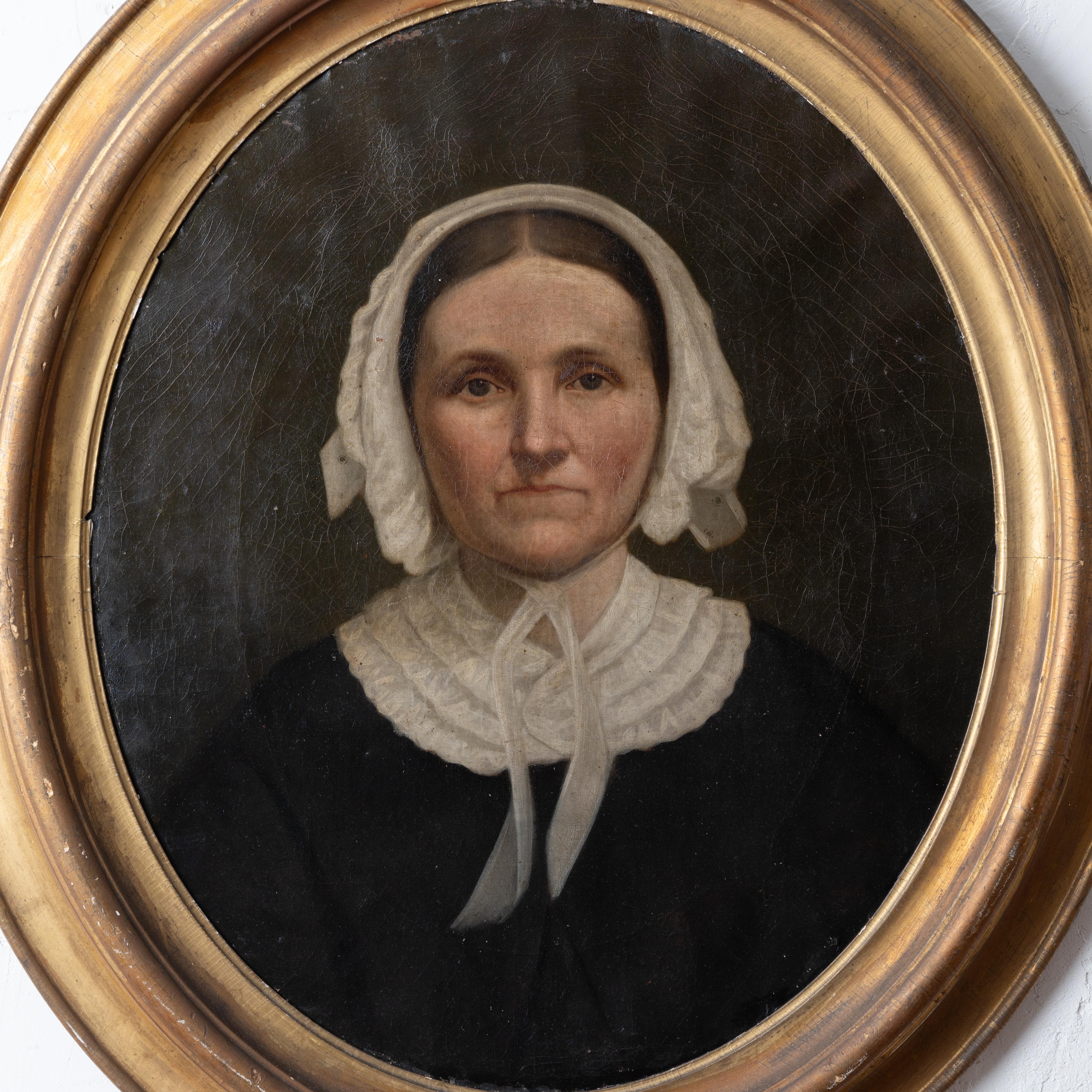 Canvas American School Portrait Painting, 19th Century For Sale