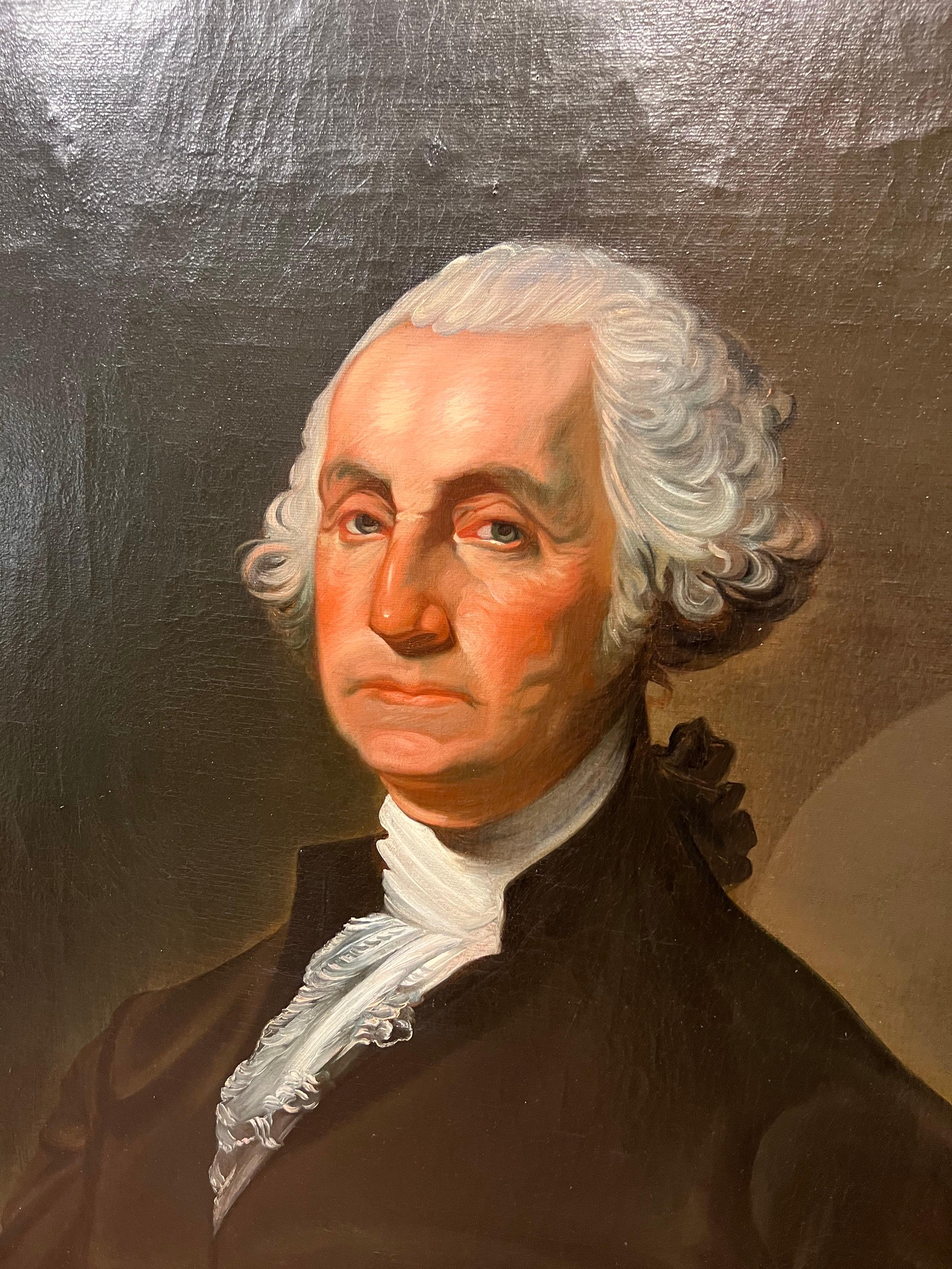 Canvas American School Primitive Portrait of George Washington After Gilbert Stewart