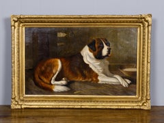 American School Saint Bernard Dog Portrait in Giltwood Frame, Circa 1880
