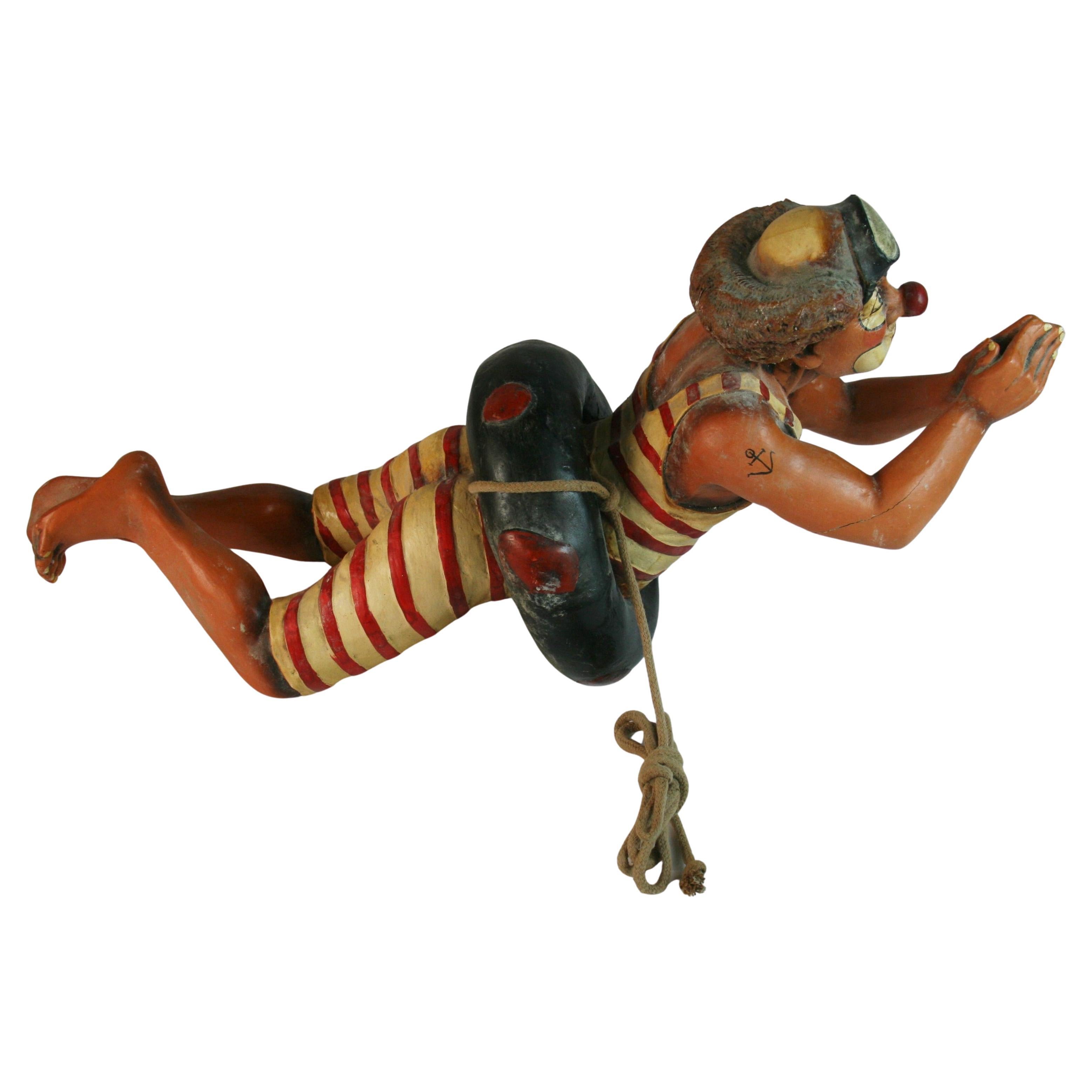 American Sculpture "The HOOP DIVER" Hand Painted with 1920's Swimsuite For Sale