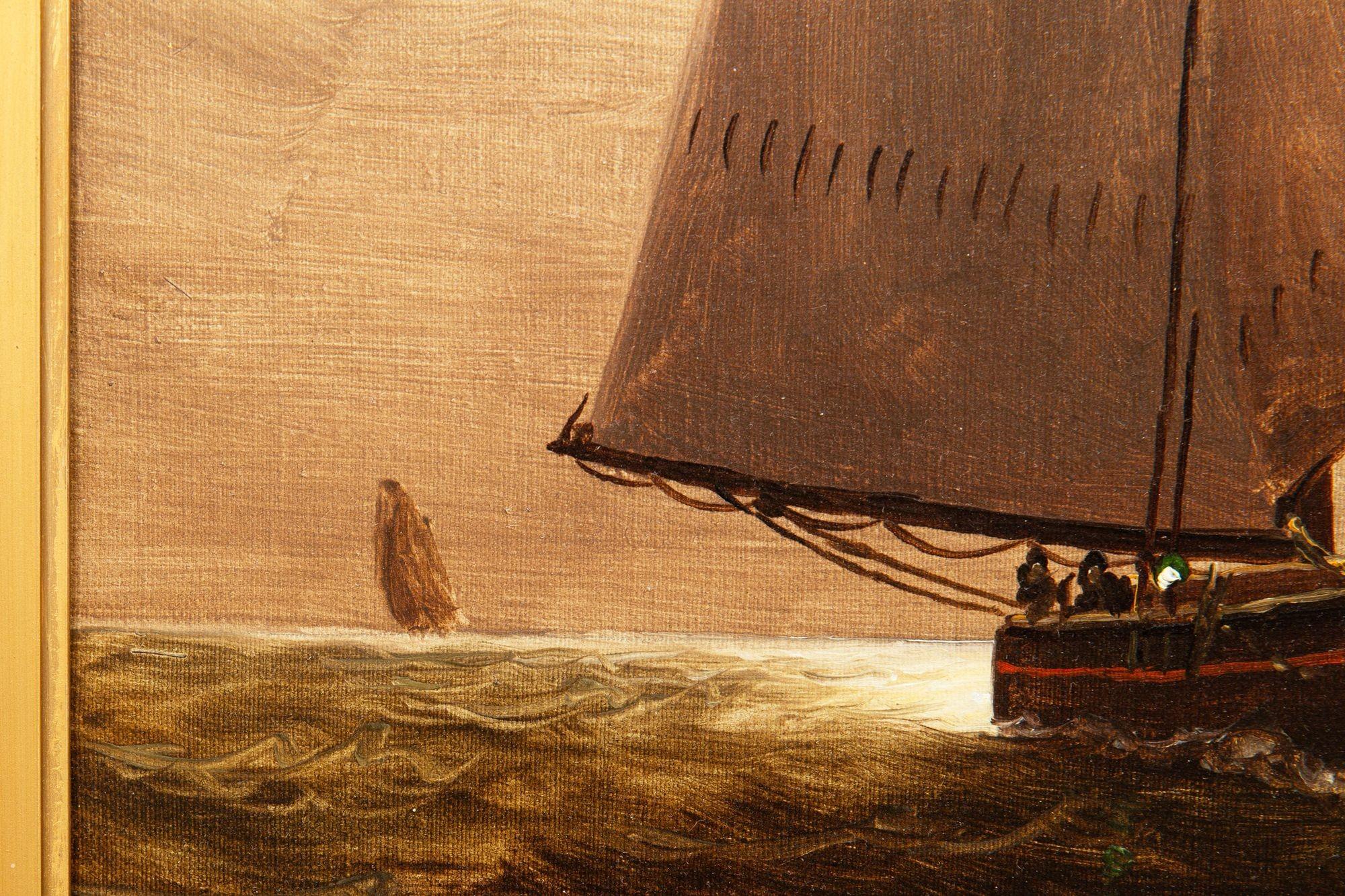 Amerikanische Seelandschaft Gemälde von Segeln im Mondlicht von Wesley Webber im Angebot 10