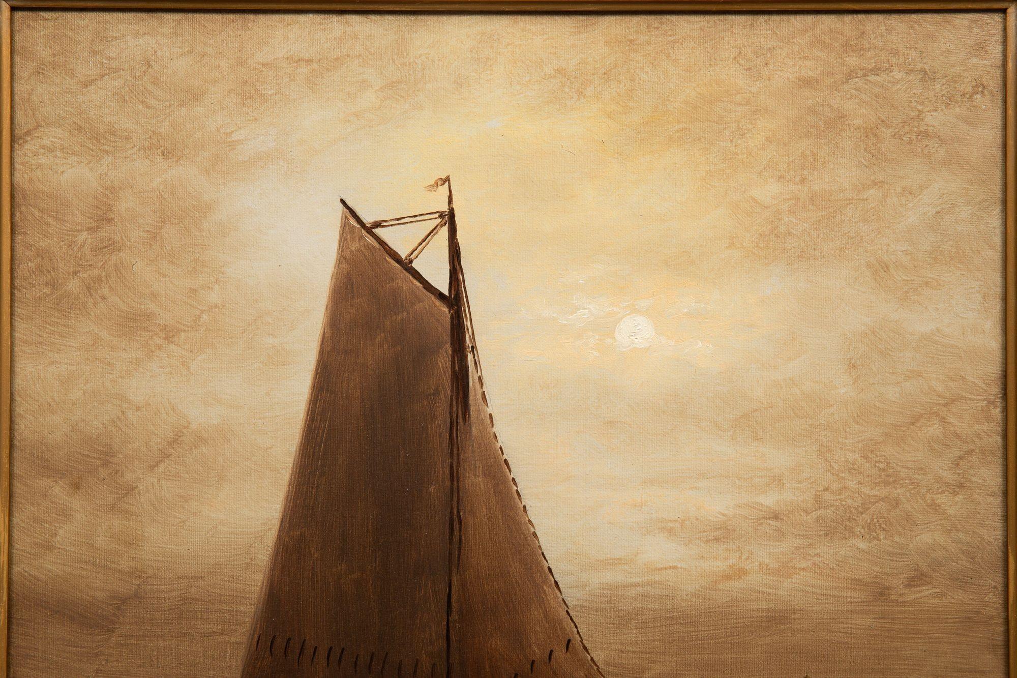 Amerikanische Seelandschaft Gemälde von Segeln im Mondlicht von Wesley Webber (amerikanisch) im Angebot