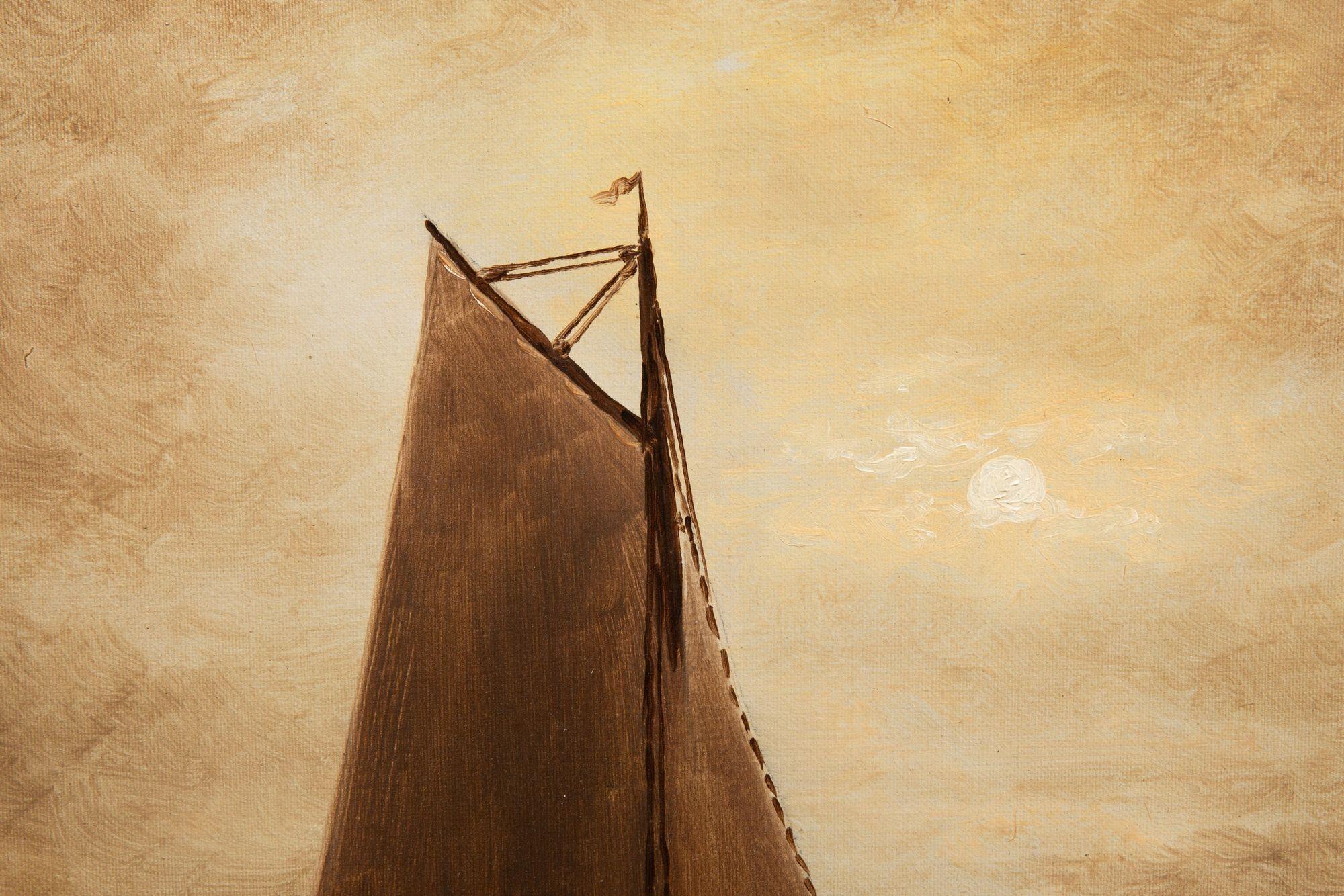 Amerikanische Seelandschaft Gemälde von Segeln im Mondlicht von Wesley Webber (Leinwand) im Angebot