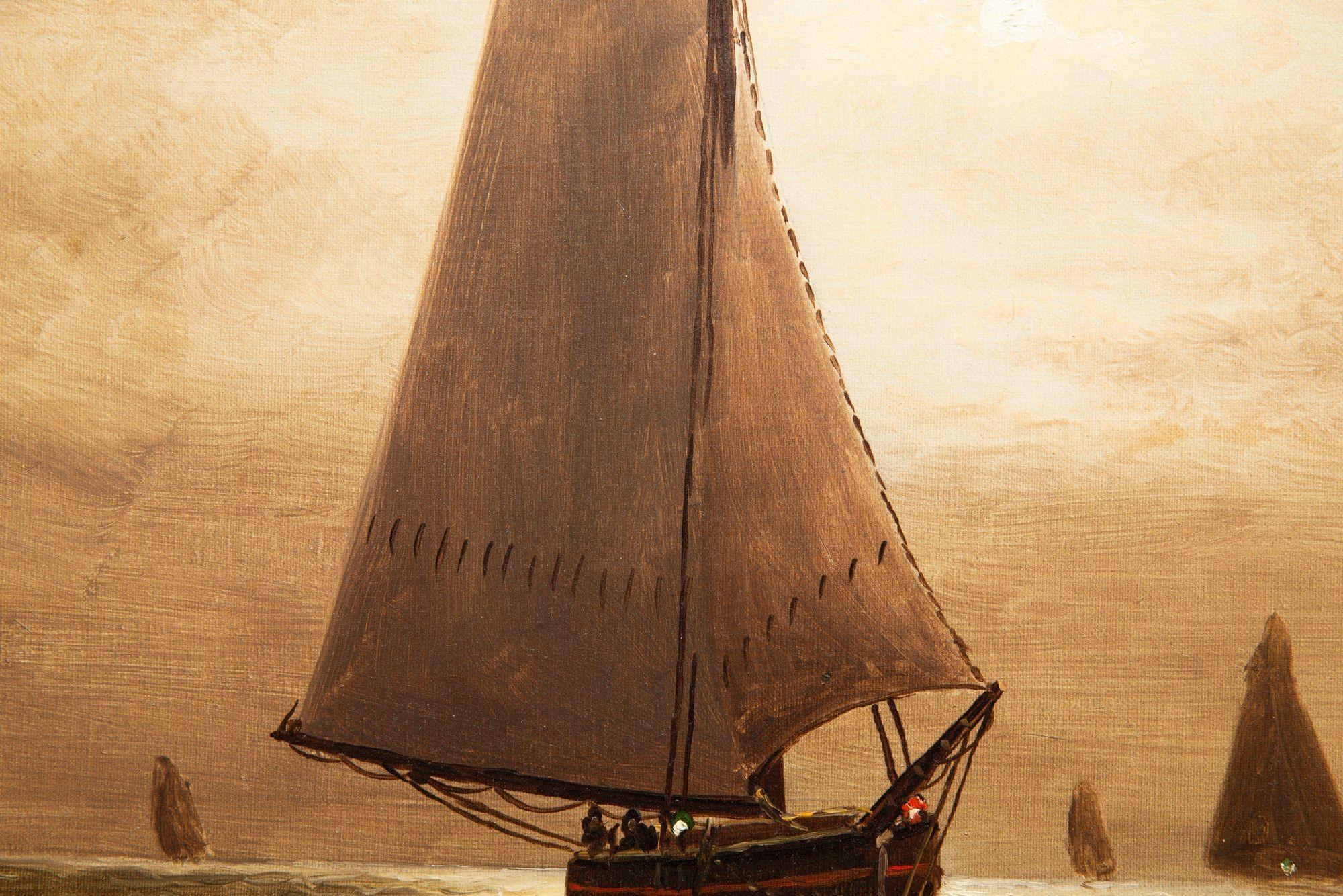 Amerikanische Seelandschaft Gemälde von Segeln im Mondlicht von Wesley Webber im Angebot 1