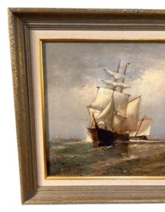 American Seascape with Ships in a Channel, by Marshall Johnson Jr (1850 - 1921)