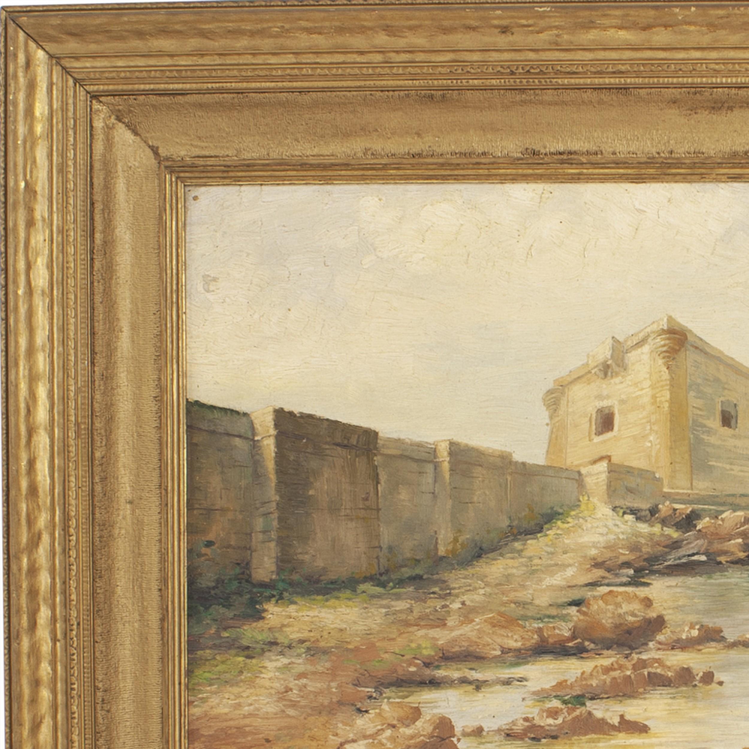 American Seaside Fortress Painting In Good Condition For Sale In Queens, NY