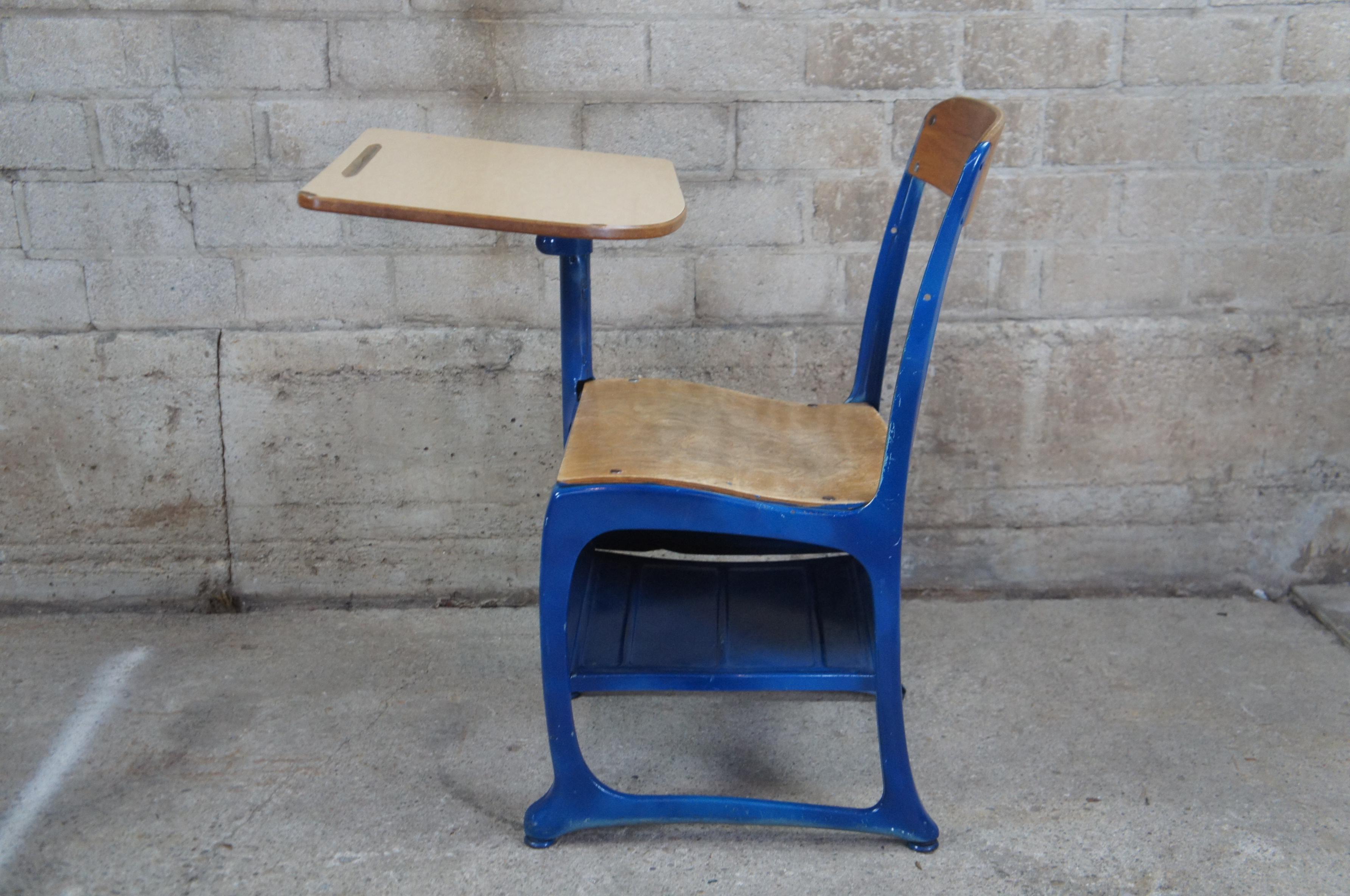 Mid-20th Century American Seating Envoy Students Childs School Desk Blue Mid Century Industrial
