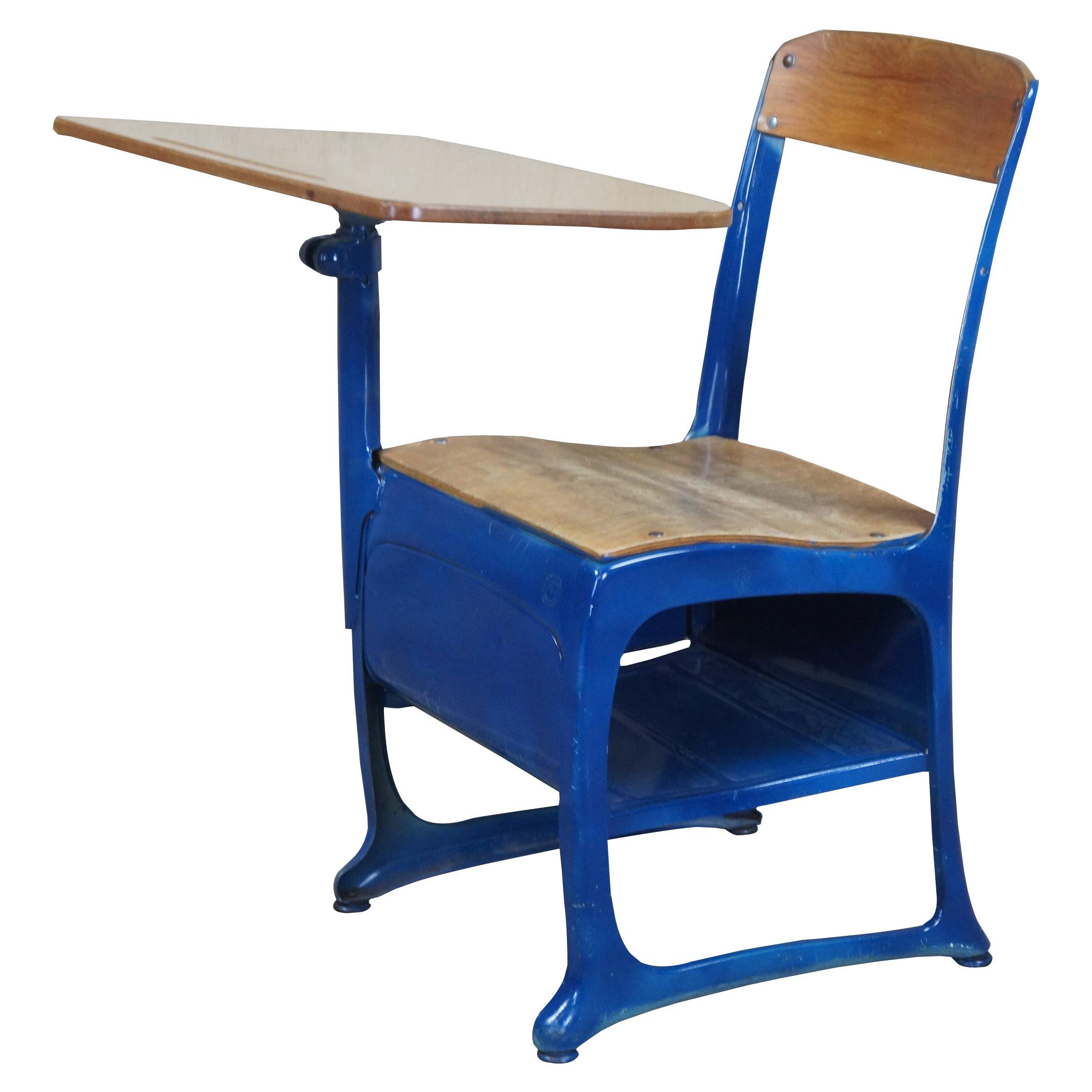 American Seating Envoy Students Childs School Desk Blue Mid Century Industrial