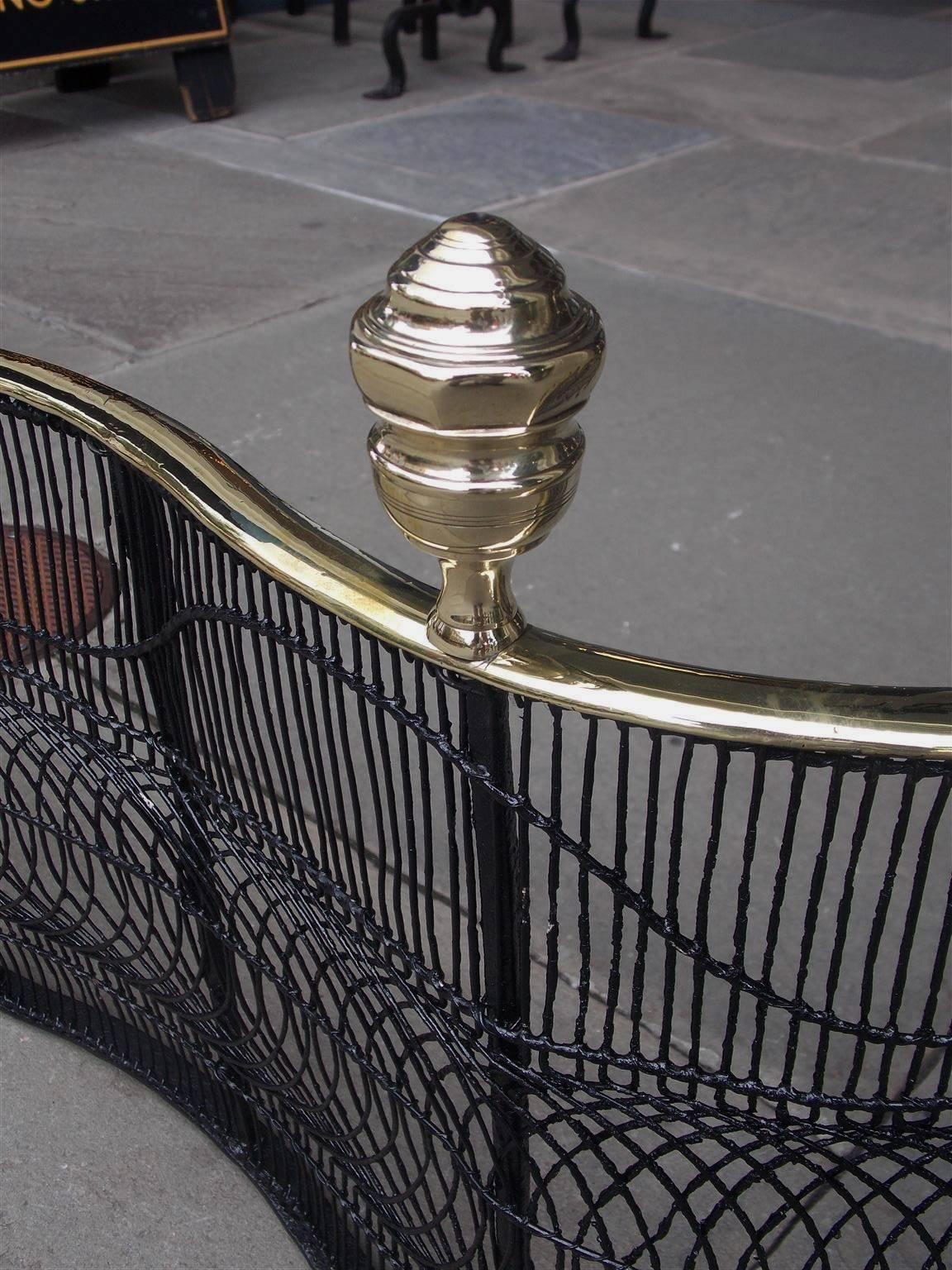 American Serpentine Artistic Wire Work and Faceted Finial Fire Fender, C. 1820 In Excellent Condition In Hollywood, SC