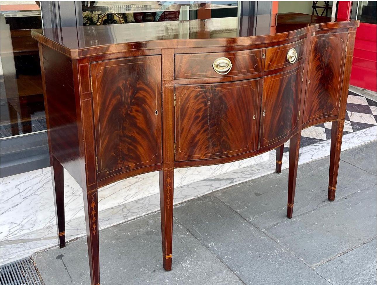 American shaped front mahogany sideboard with inlay