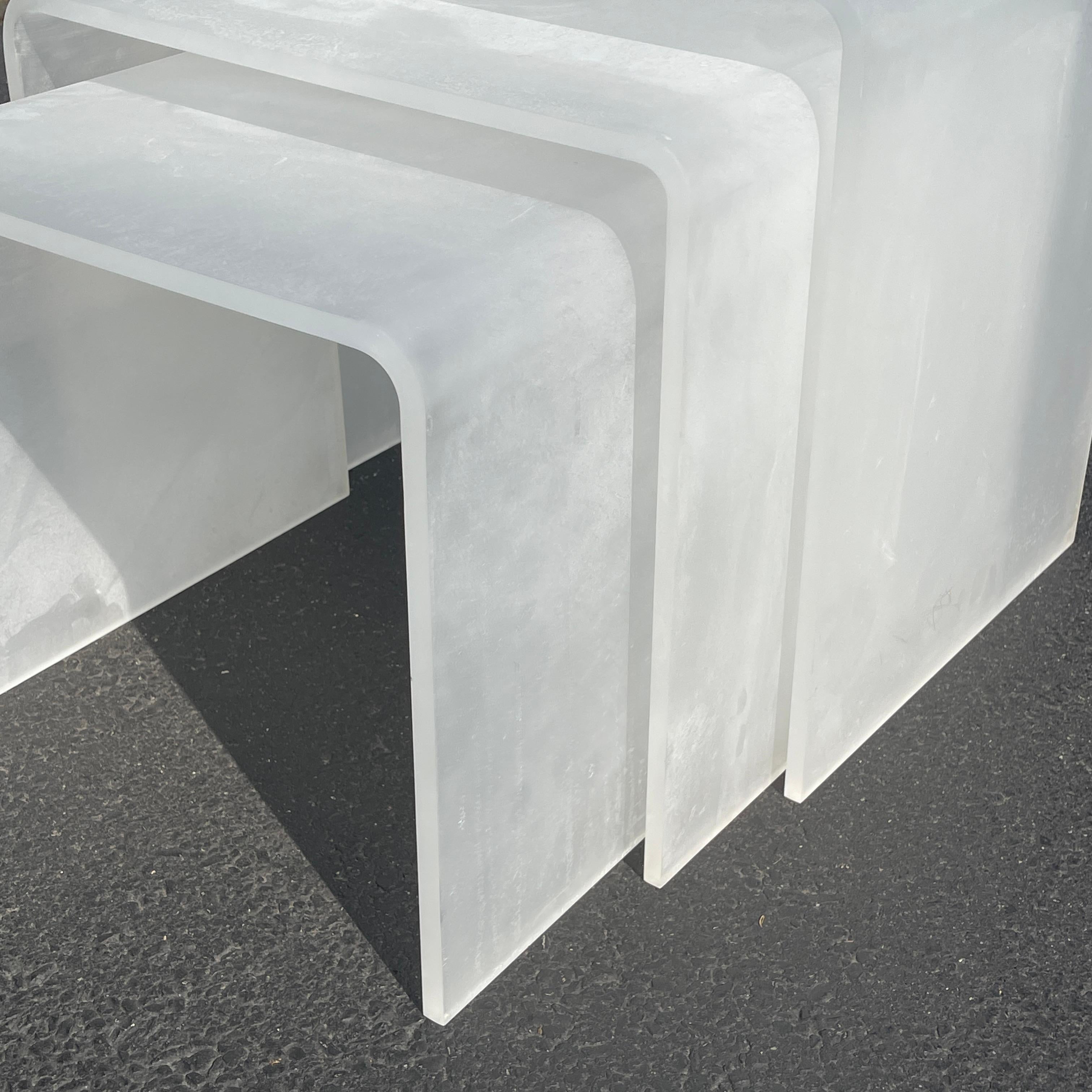 American set of 3 Frosted Lucite Nesting Side Tables  For Sale 7