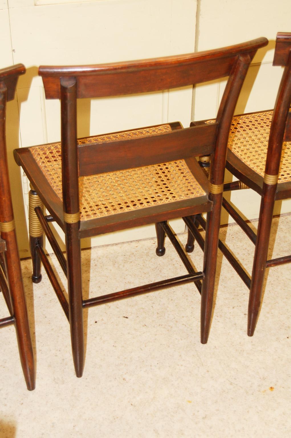 American Set of Four Mid 19th Century Grain Painted Hitchcock Chairs Caned Seats 3