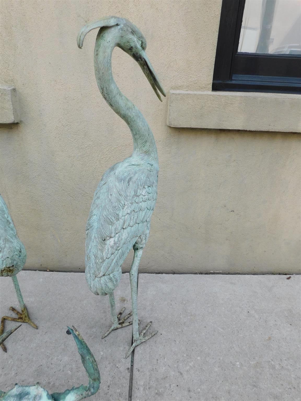Set americano di tre gru in piedi in bronzo e ornamenti da giardino a forma di granchio blu 1890 in vendita 2