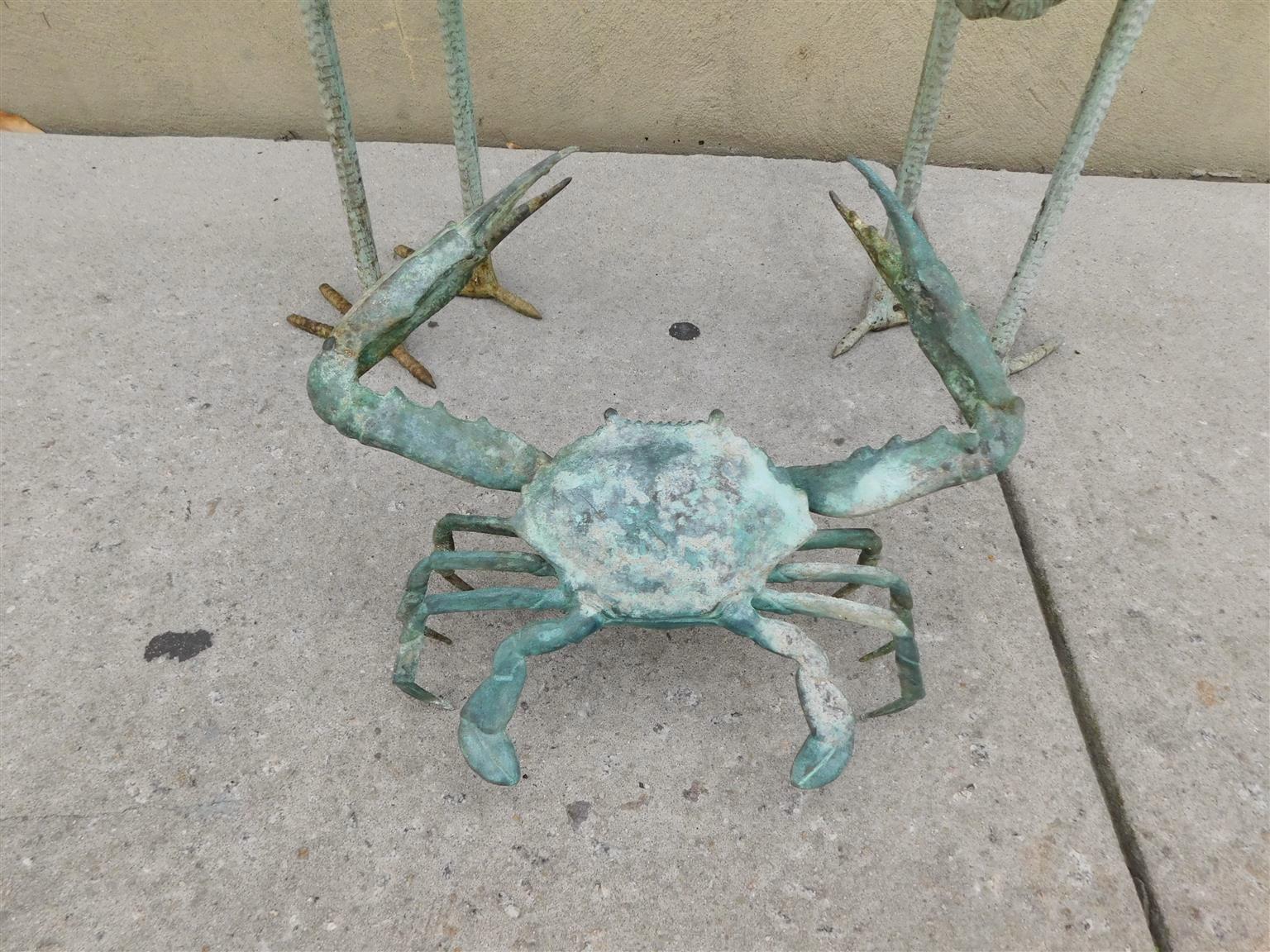Set americano di tre gru in piedi in bronzo e ornamenti da giardino a forma di granchio blu 1890 in vendita 3