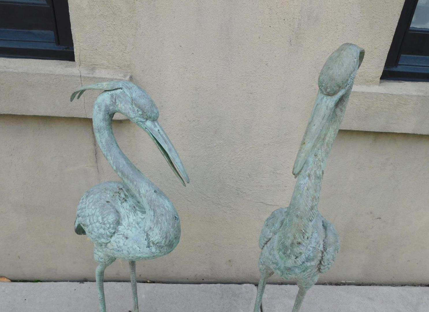 Americano Set americano di tre gru in piedi in bronzo e ornamenti da giardino a forma di granchio blu 1890 in vendita