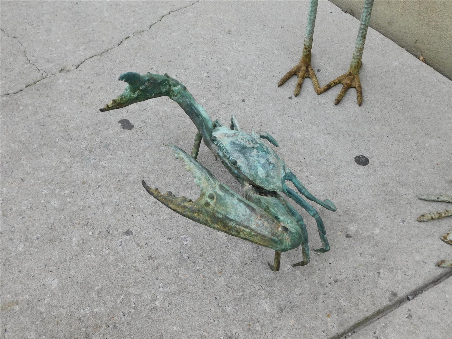 Fine XIX secolo Set americano di tre gru in piedi in bronzo e ornamenti da giardino a forma di granchio blu 1890 in vendita