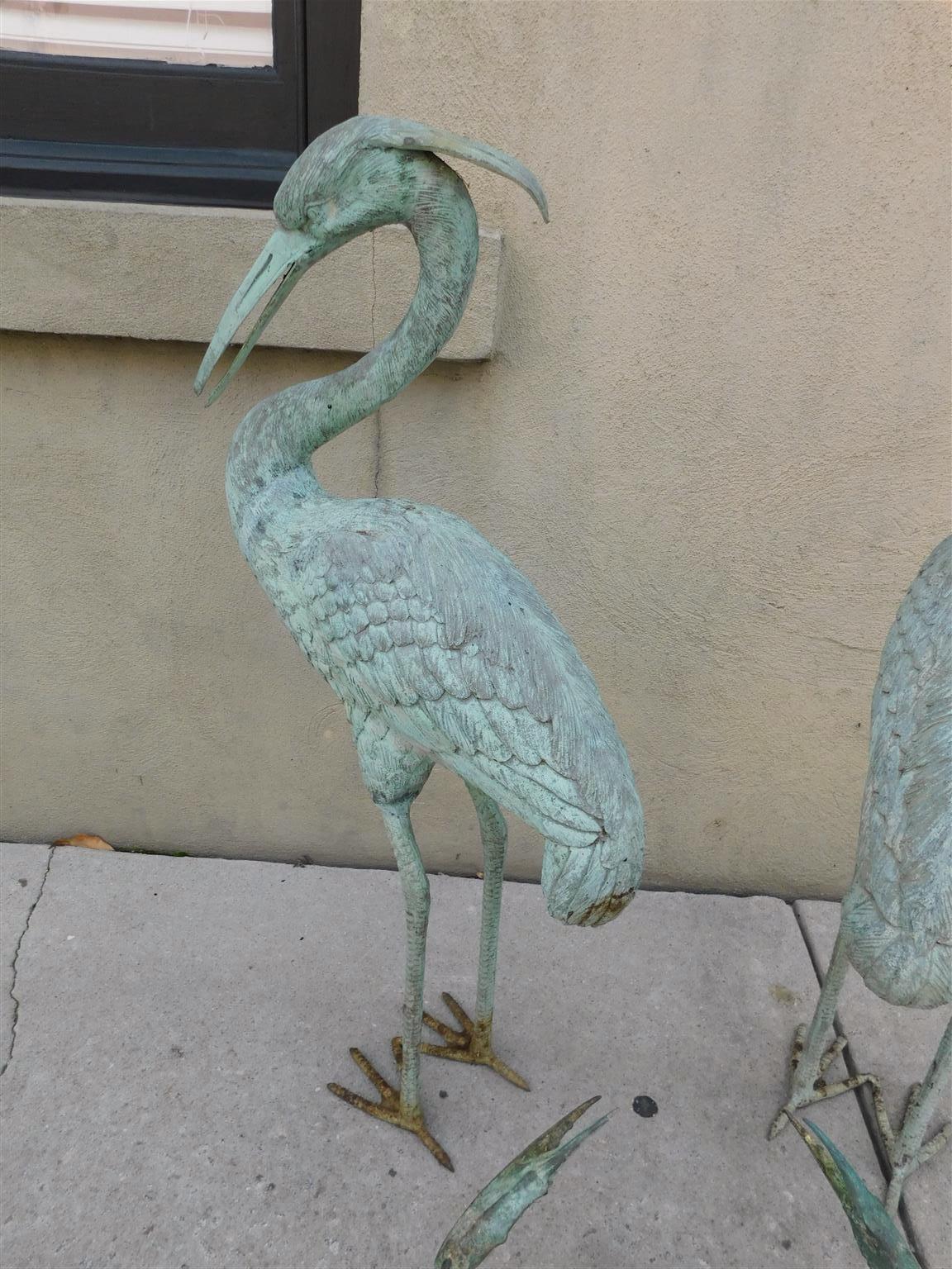 Set americano di tre gru in piedi in bronzo e ornamenti da giardino a forma di granchio blu 1890 in vendita 1