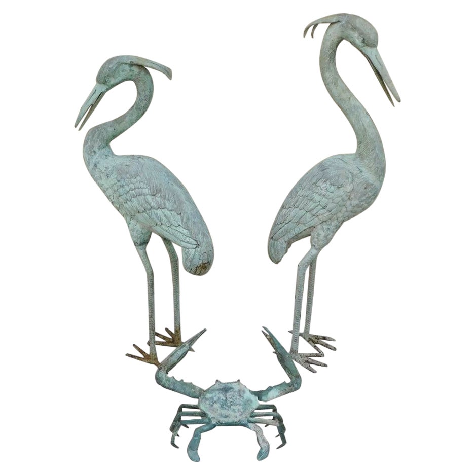 Set americano di tre gru in piedi in bronzo e ornamenti da giardino a forma di granchio blu 1890 in vendita