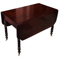 American Sheraton Cherry Acanthus Carved Drop-Leaf Table on Casters, Circa 1820