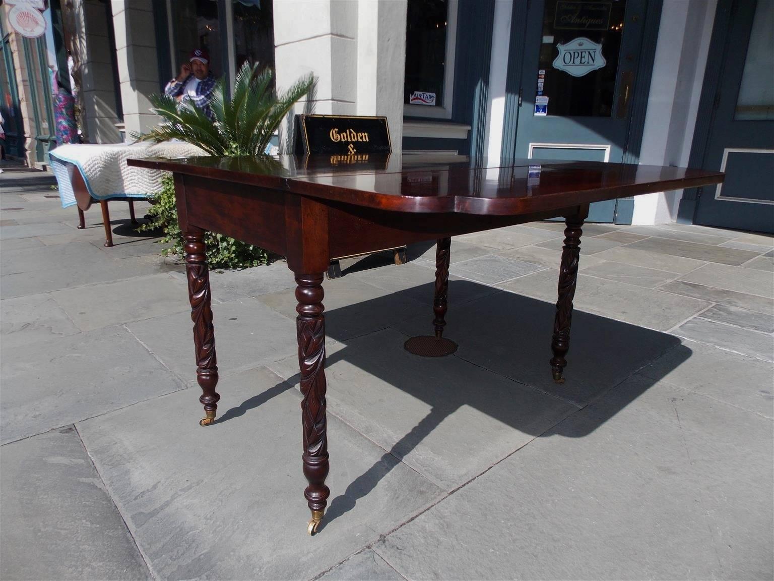 American Sheraton Cherry Acanthus Carved Drop-Leaf Table on Casters, Circa 1820 For Sale 1