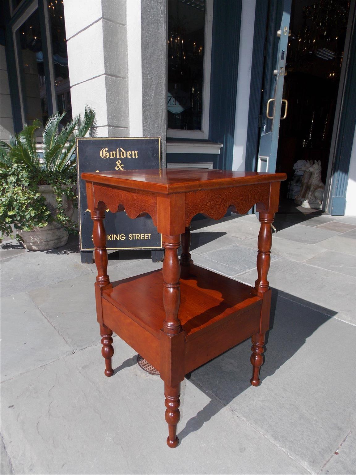 Early 19th Century American Sheraton Cherry Two Tiered Stand with Scalloped Skirt, Circa 1820 For Sale
