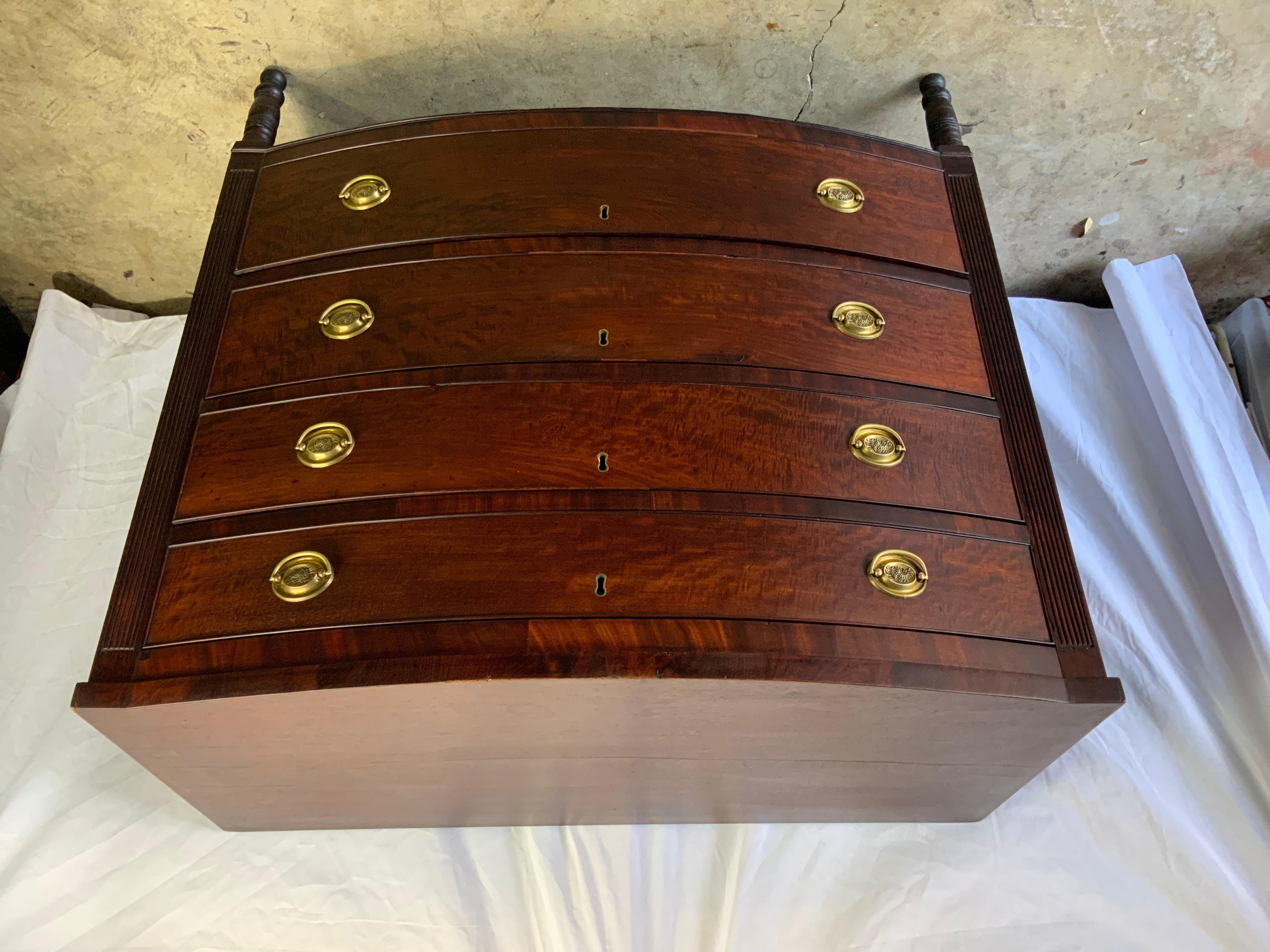 American Bow Front Sheraton Chest For Sale 8