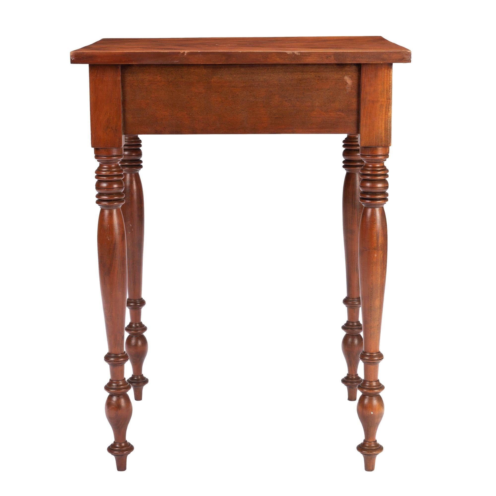 Brass American Sheraton Curly Cherry Wood One Drawer Stand, 1820 For Sale