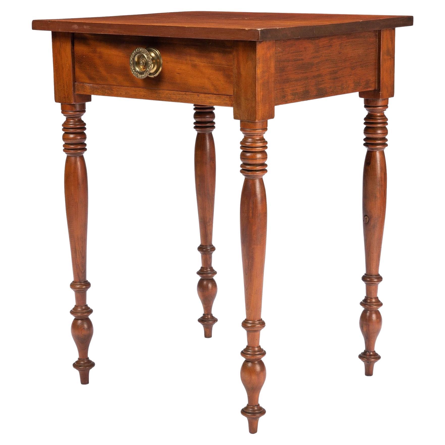 American Sheraton Curly Cherry Wood One Drawer Stand, 1820 For Sale