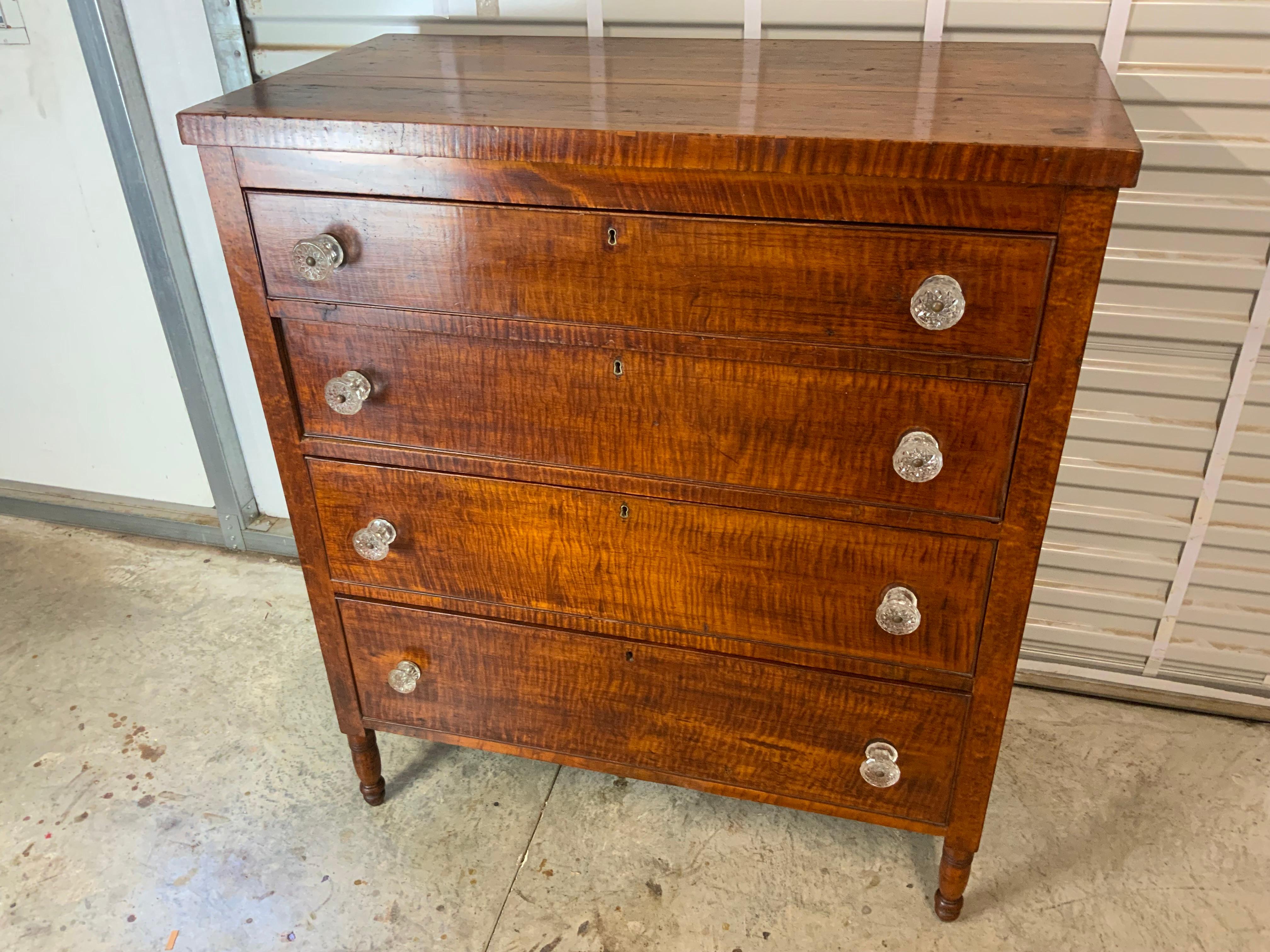 American Sheraton Curly Maple Chest For Sale 13