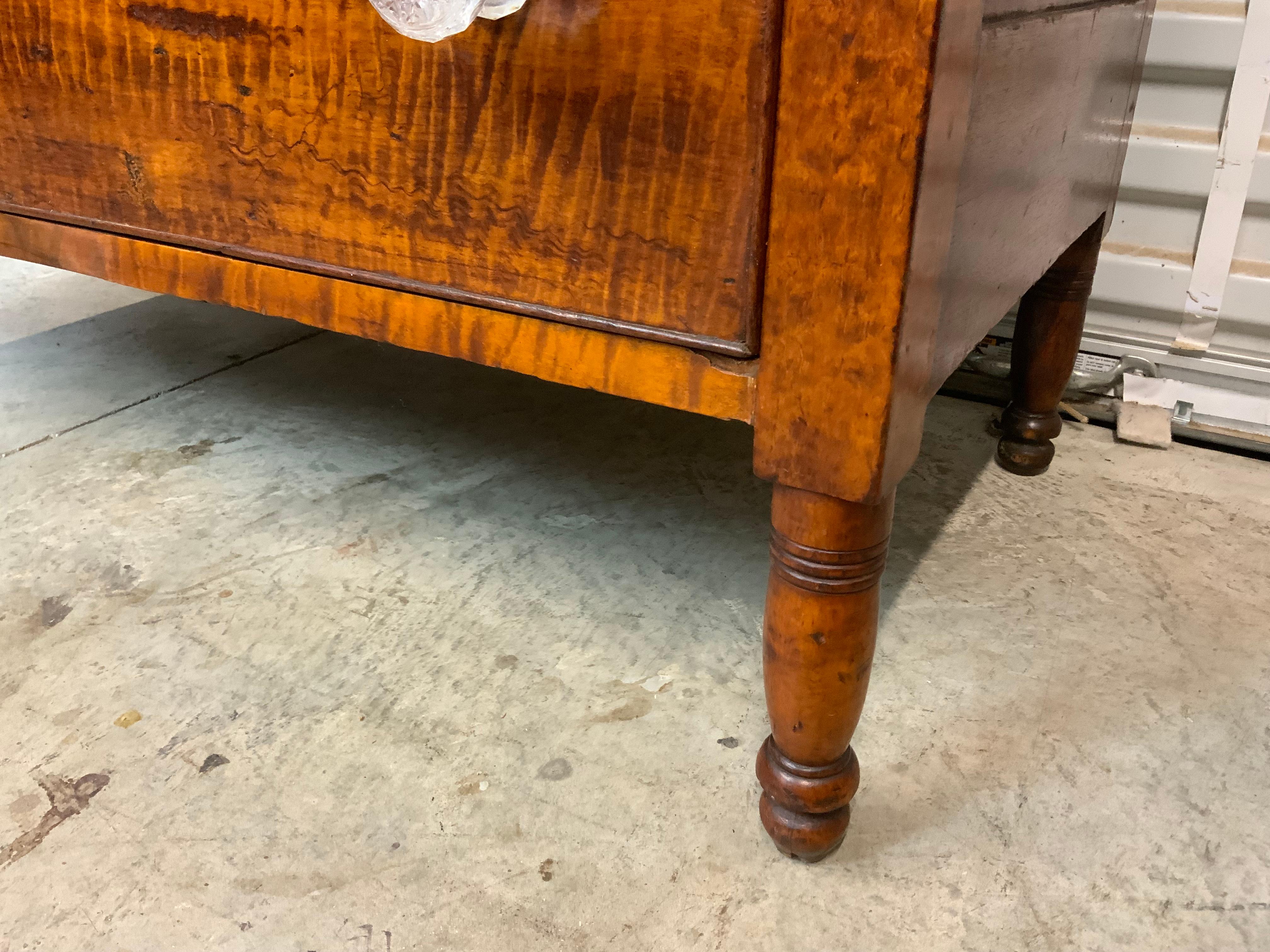 19th Century American Sheraton Curly Maple Chest For Sale