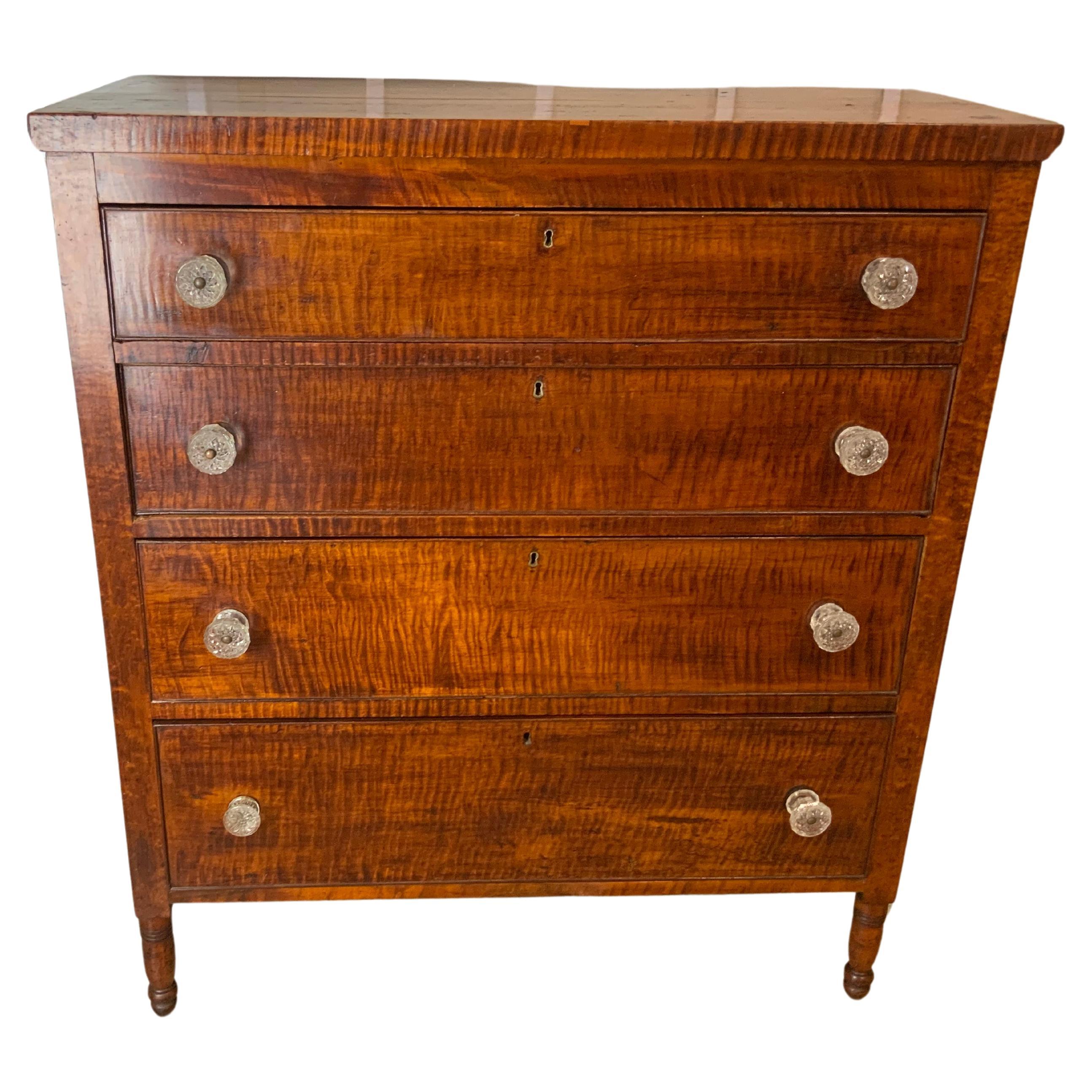 American Sheraton Curly Maple Chest For Sale