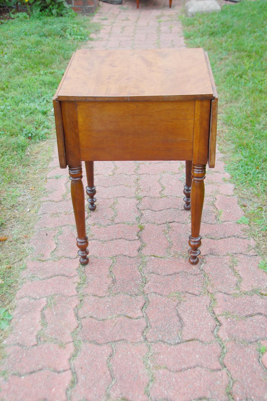 Birdseye Maple American Sheraton Early 19th Century Dropleaf Two Drawer Side Table