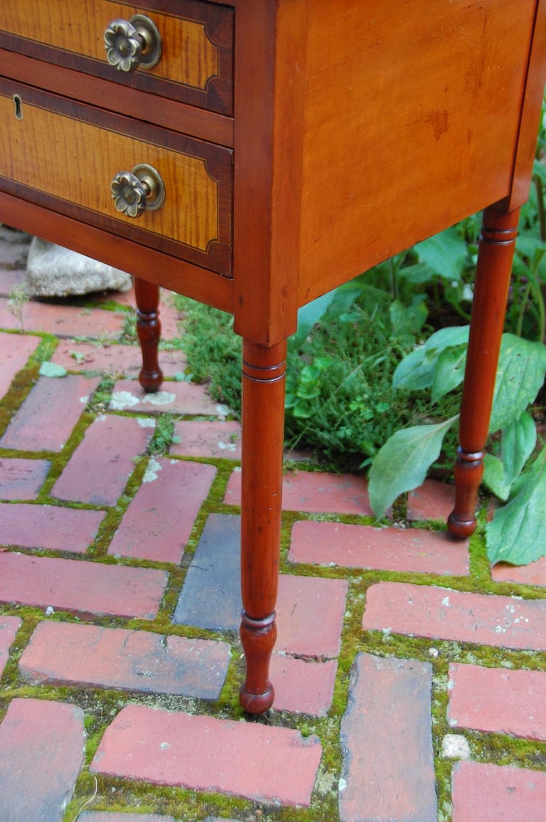 American Sheraton Early 19th Century Two Drawer Stand with Curly Maple