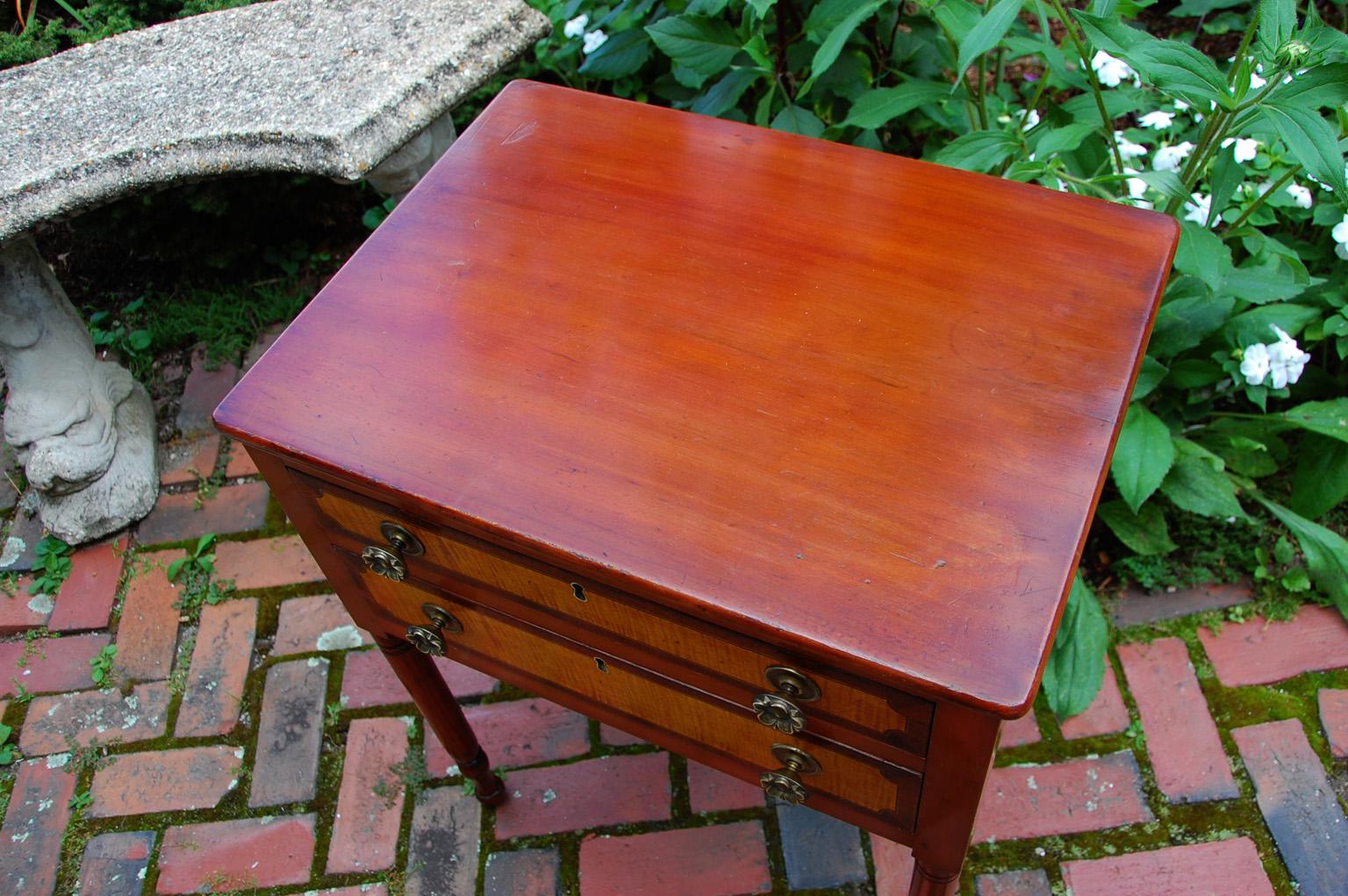 American Sheraton Early 19th Century Two Drawer Stand with Curly Maple Drawers 2